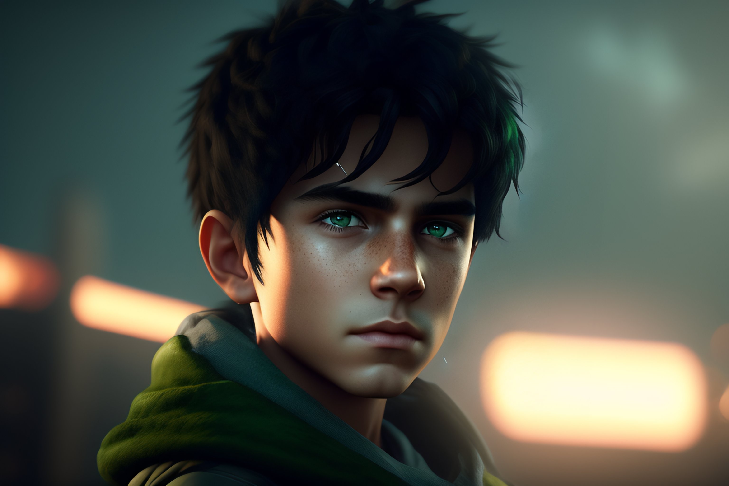 Black Hair Green Eyes Boy 5638