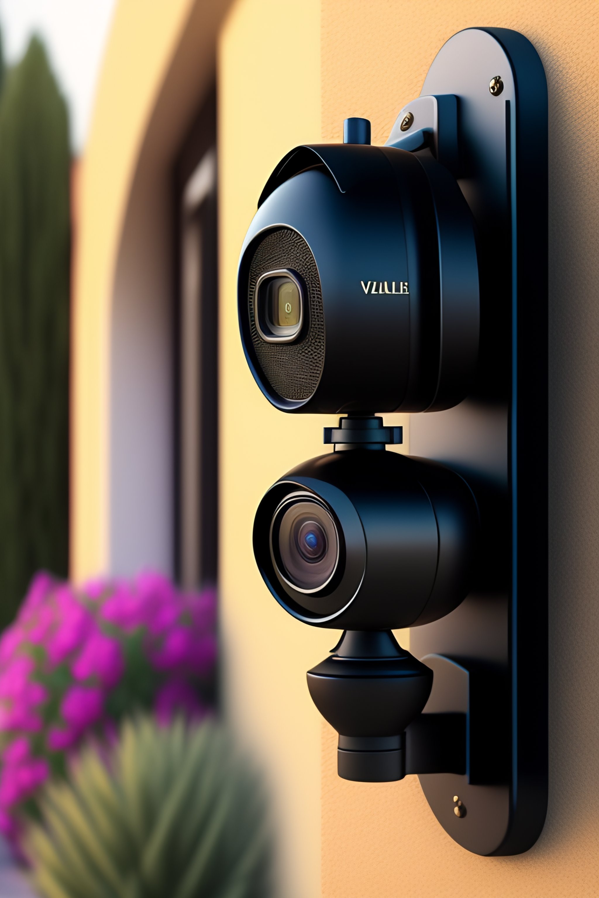 Lexica Photo realistic security camera in wall of luxury villa Garden