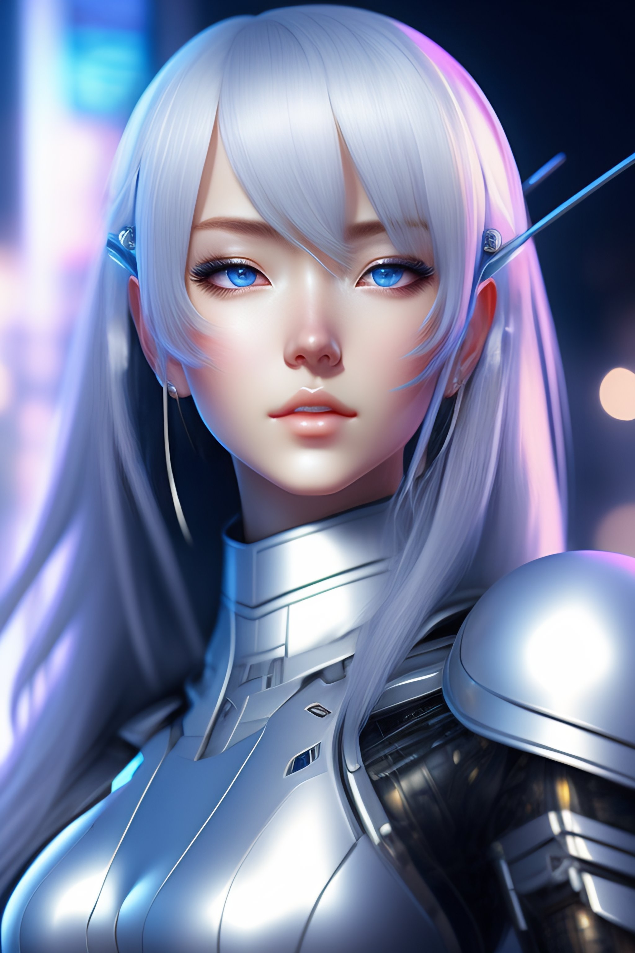 Lexica - Young adult anime android girl with silver hair, blue eyes ...