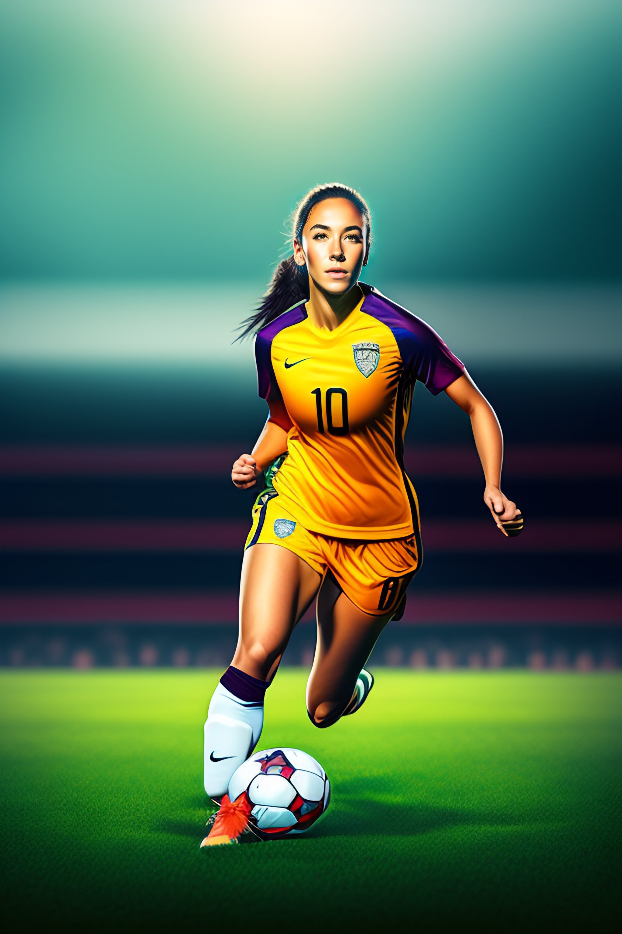 Lexica - Comic book-style girl college soccer player on the field with ...