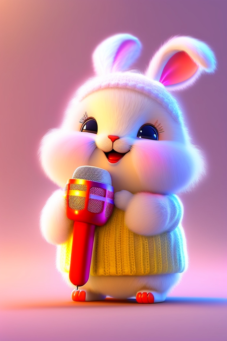 Lexica - Cute baby pixar style white fairy rabbit,Many pink lights,Sing ...