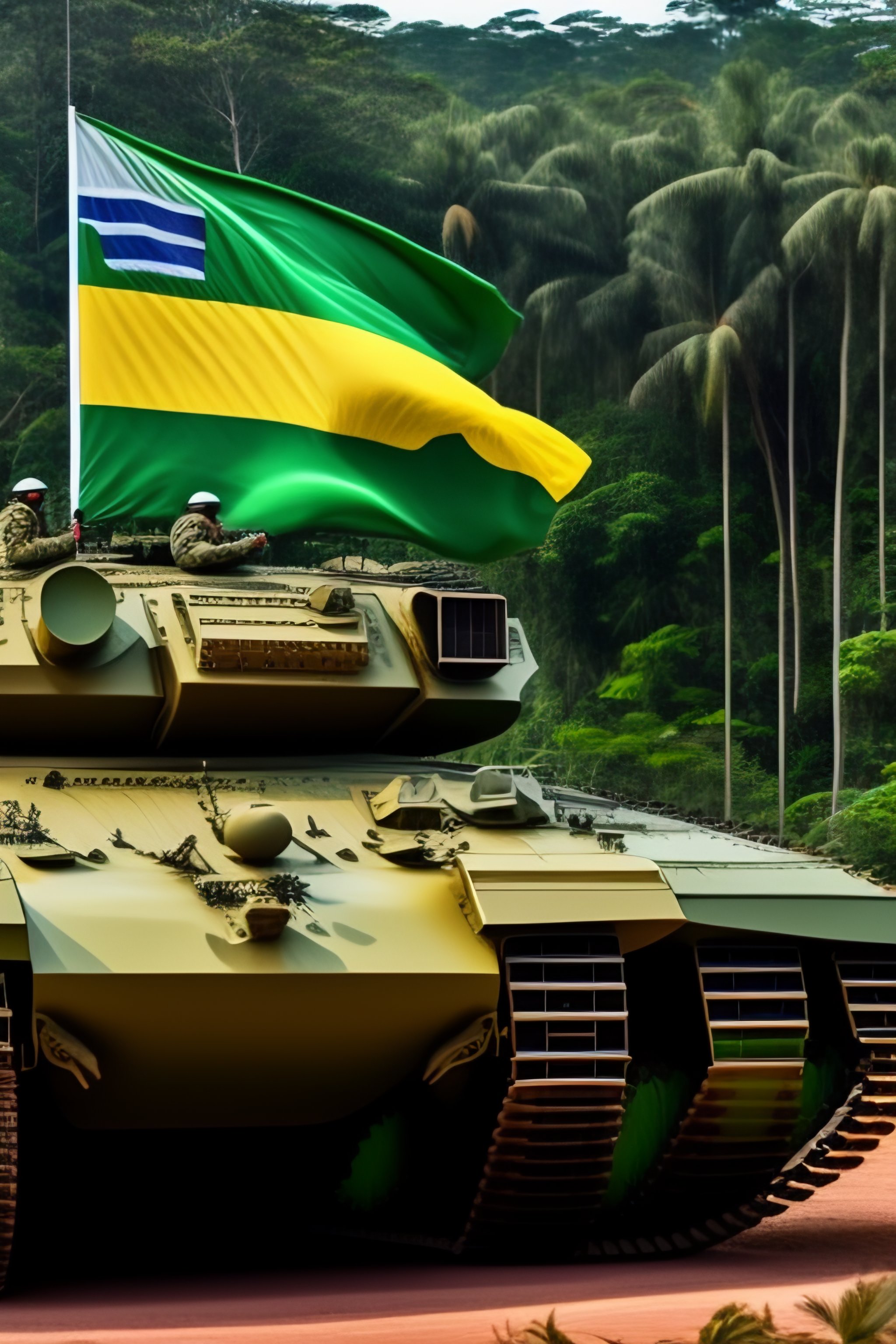 Lexica - Jair Bolsonaro over a military tank with a Brazil Flag paint ...