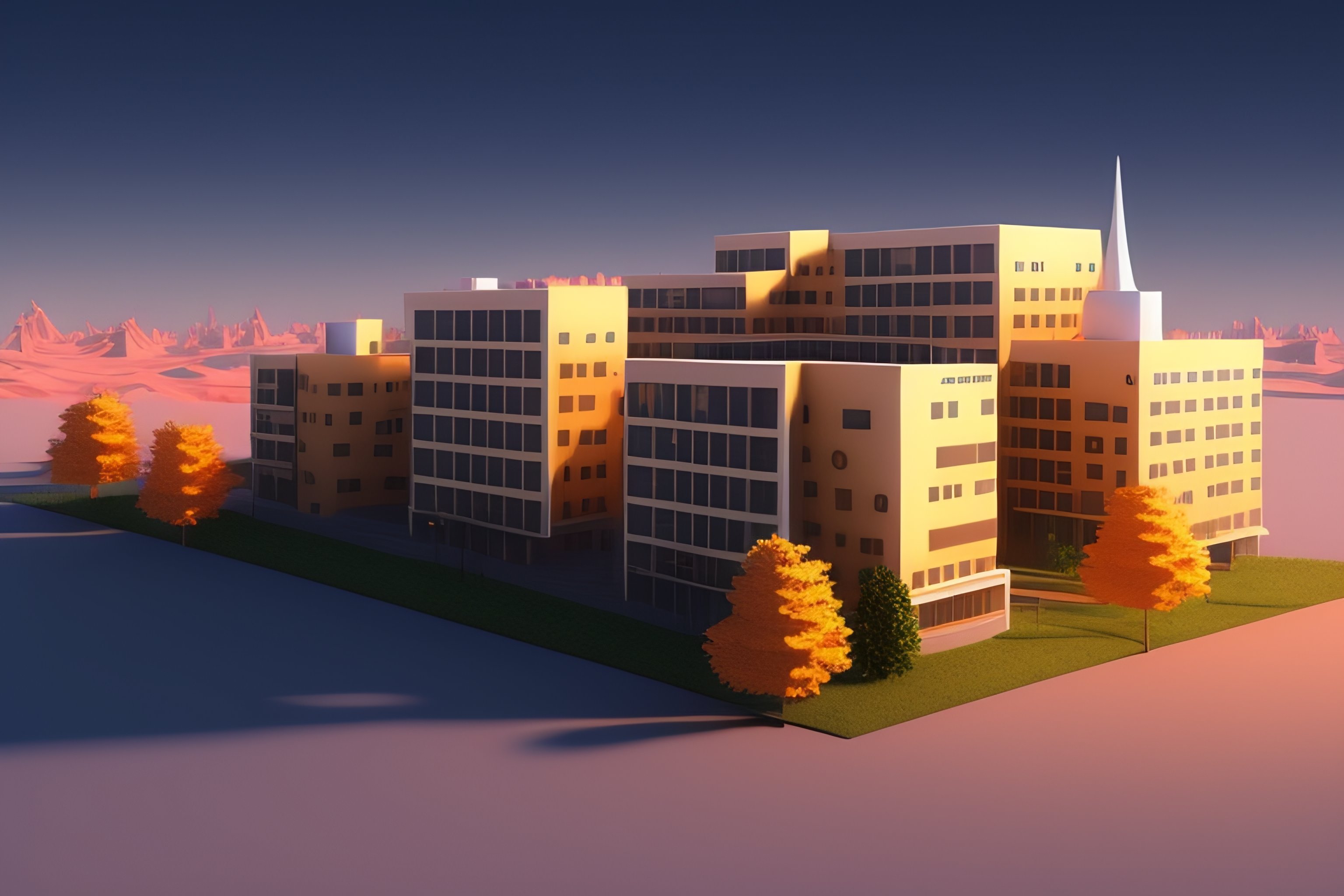 Lexica - A building in a city landscape, low - poly, 3D