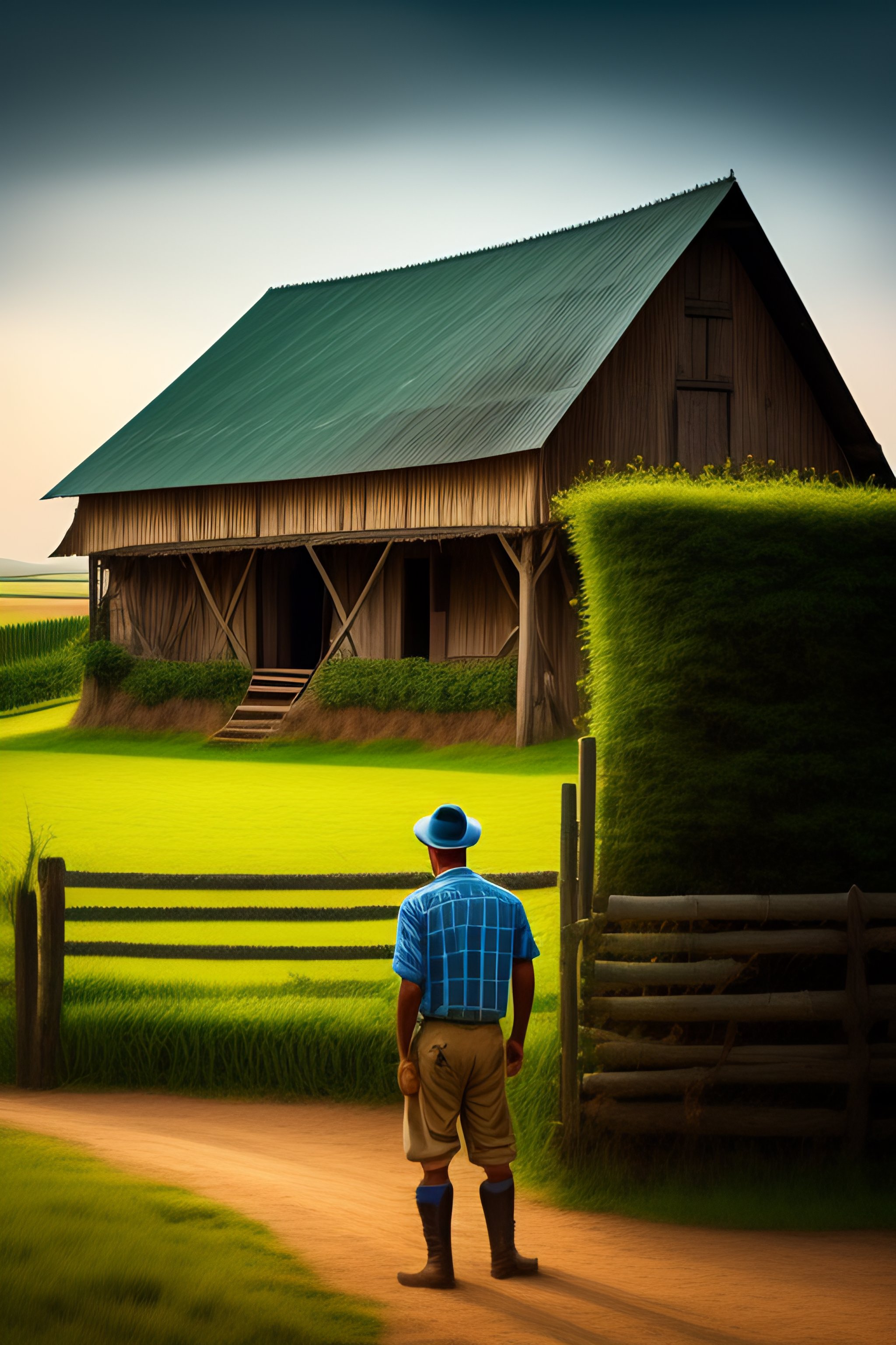 Lexica - Portrait of a farmer with a house