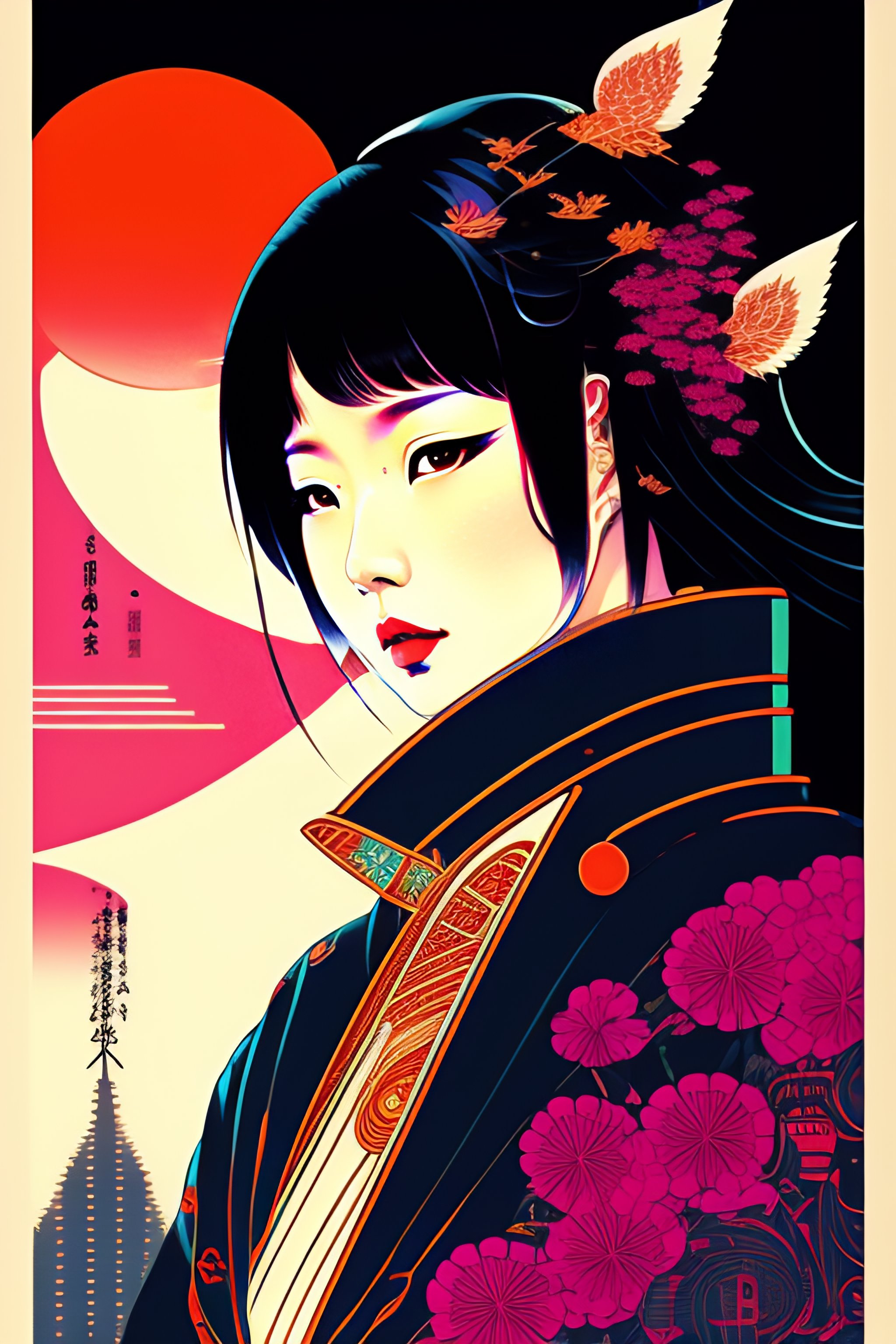 Lexica - Futuristic japanese cyberpunk silk screen by utagawa yoshiiku ...