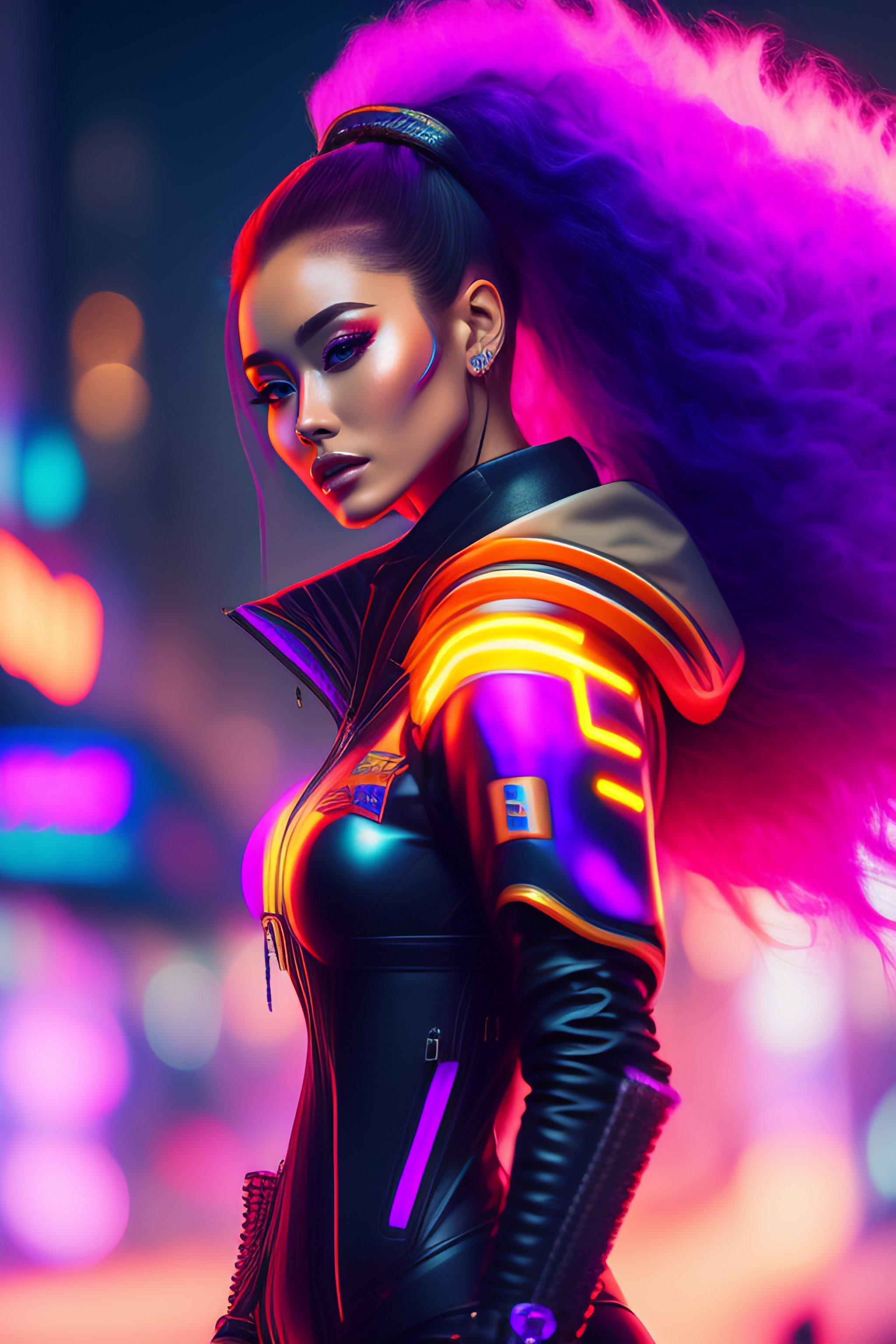 Lexica - Marina Ruy Barbosa as an cyberpunk wearing a neon armor ...