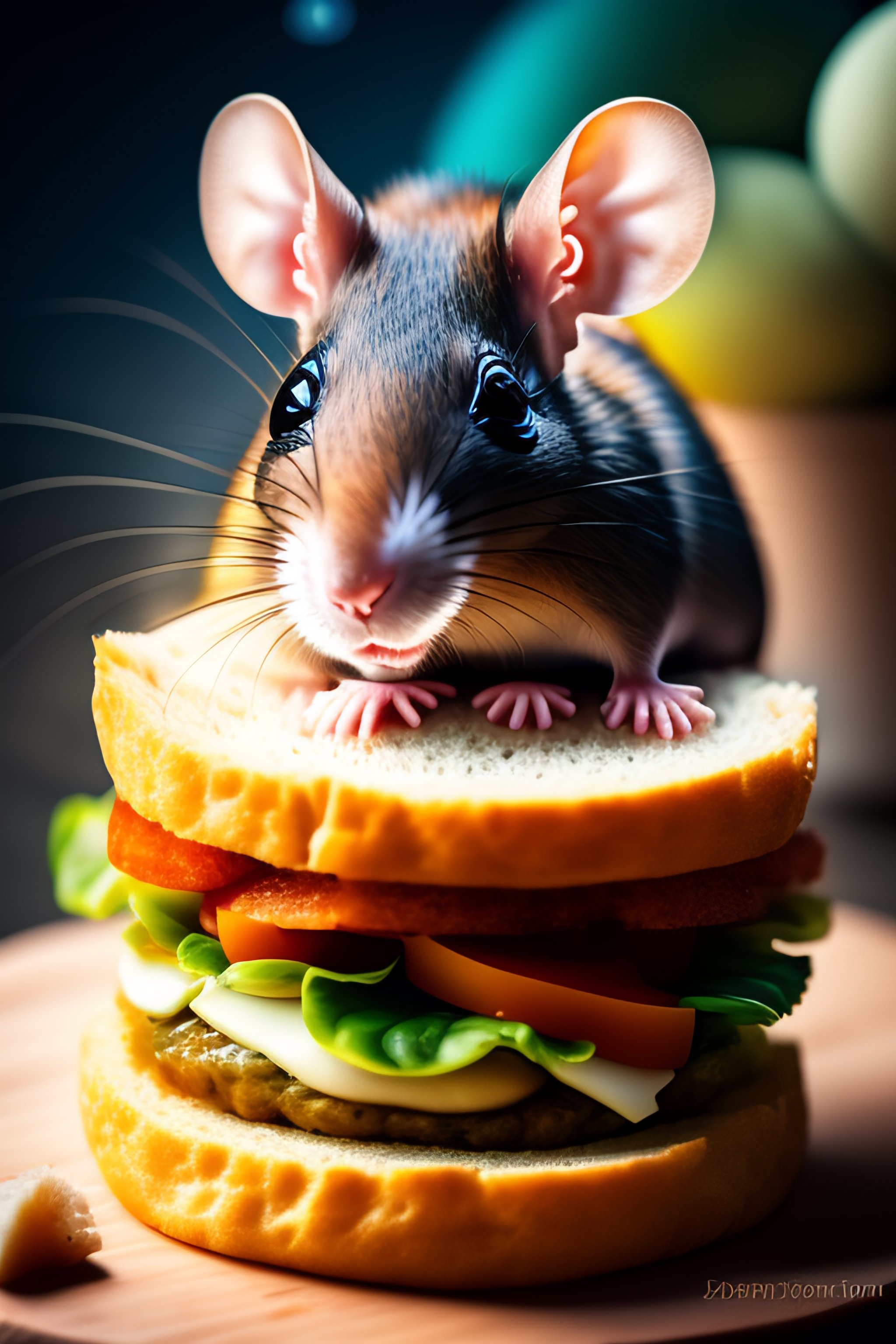 Lexica - A rat king in the space with a sandwich