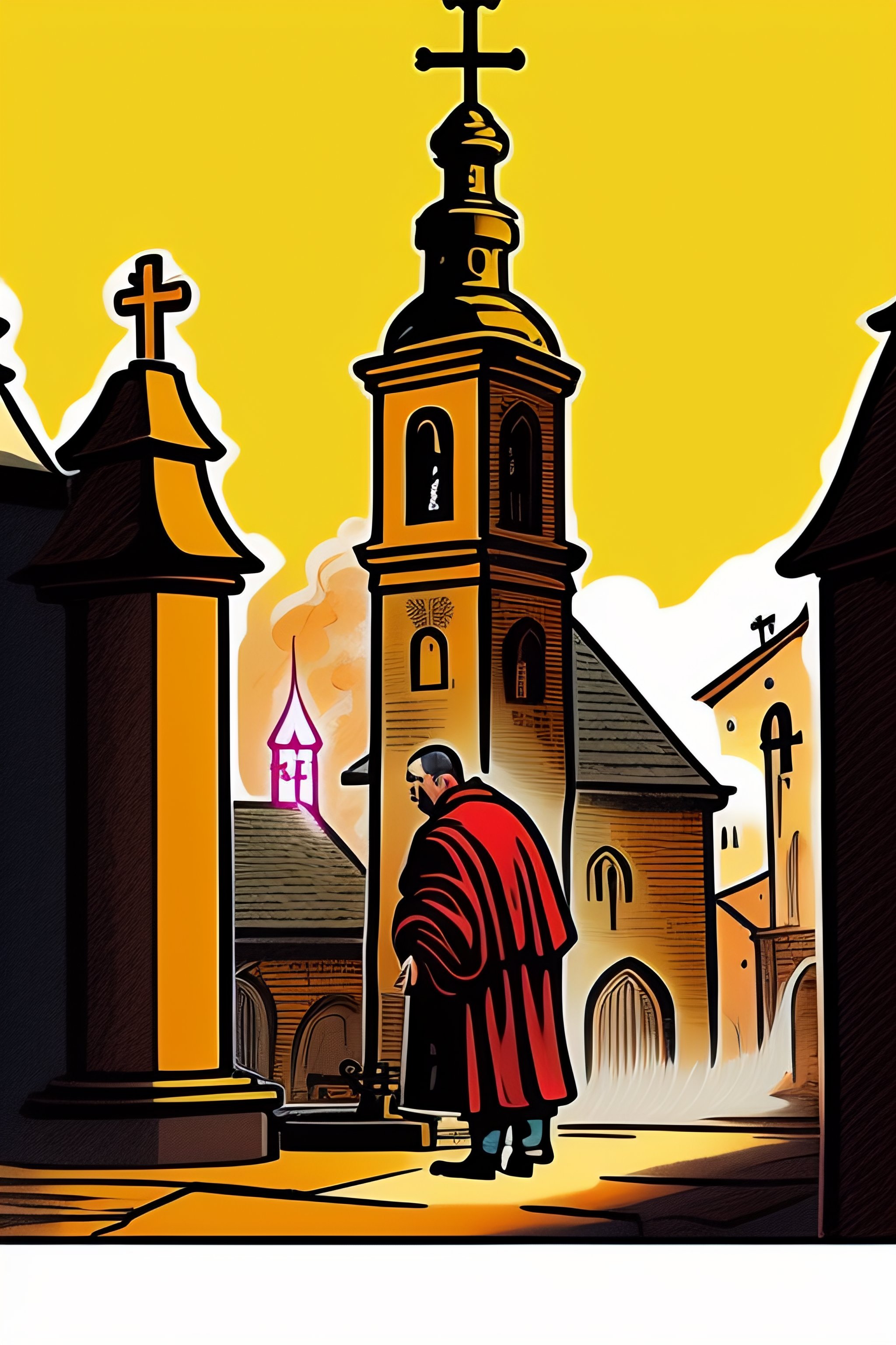 Lexica - Cartoon Comic of catholic drunk Monk ringing towerbell in ...