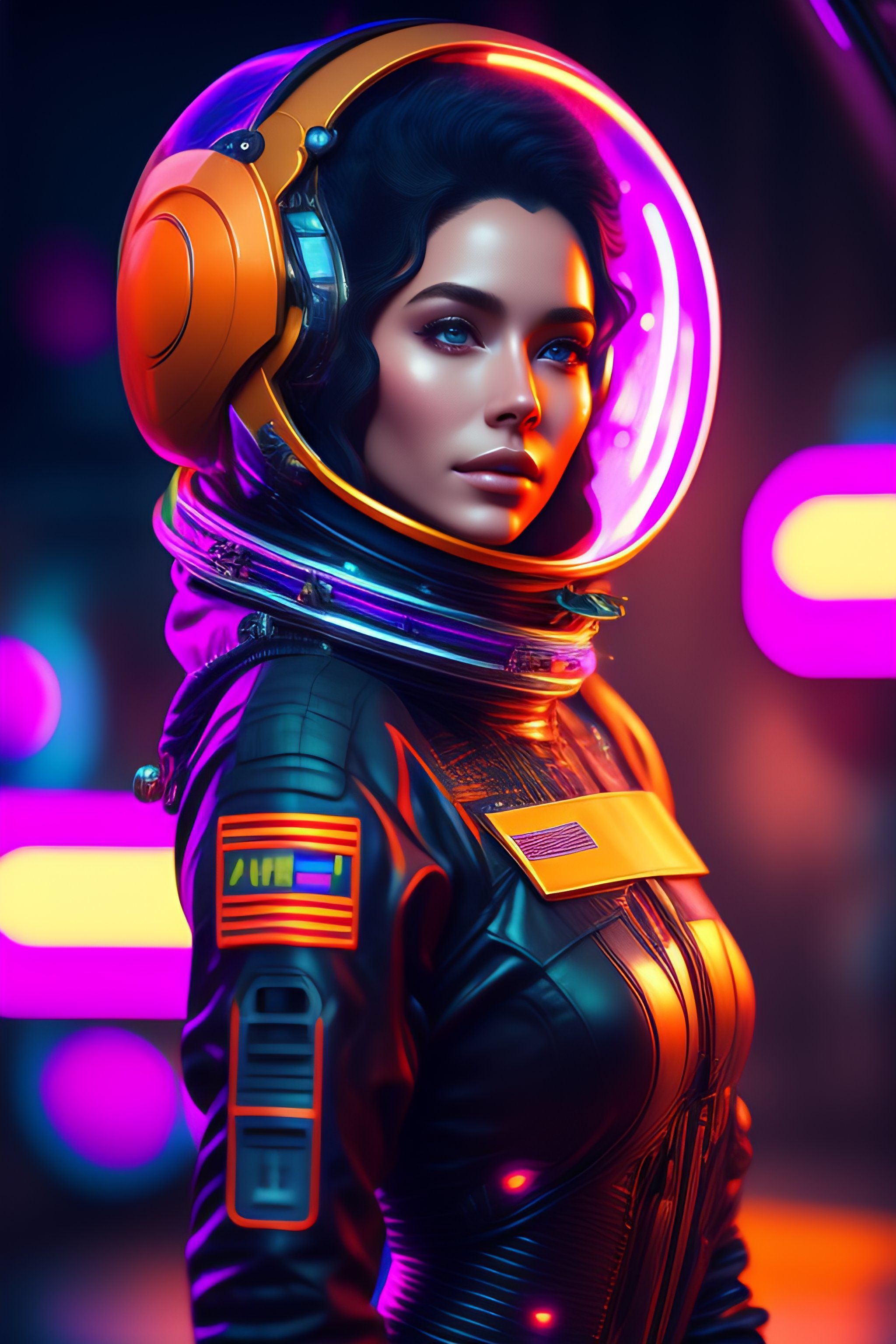 Lexica - Beautiful Female Astronaut From The Year 3000, Neon Ambiance 