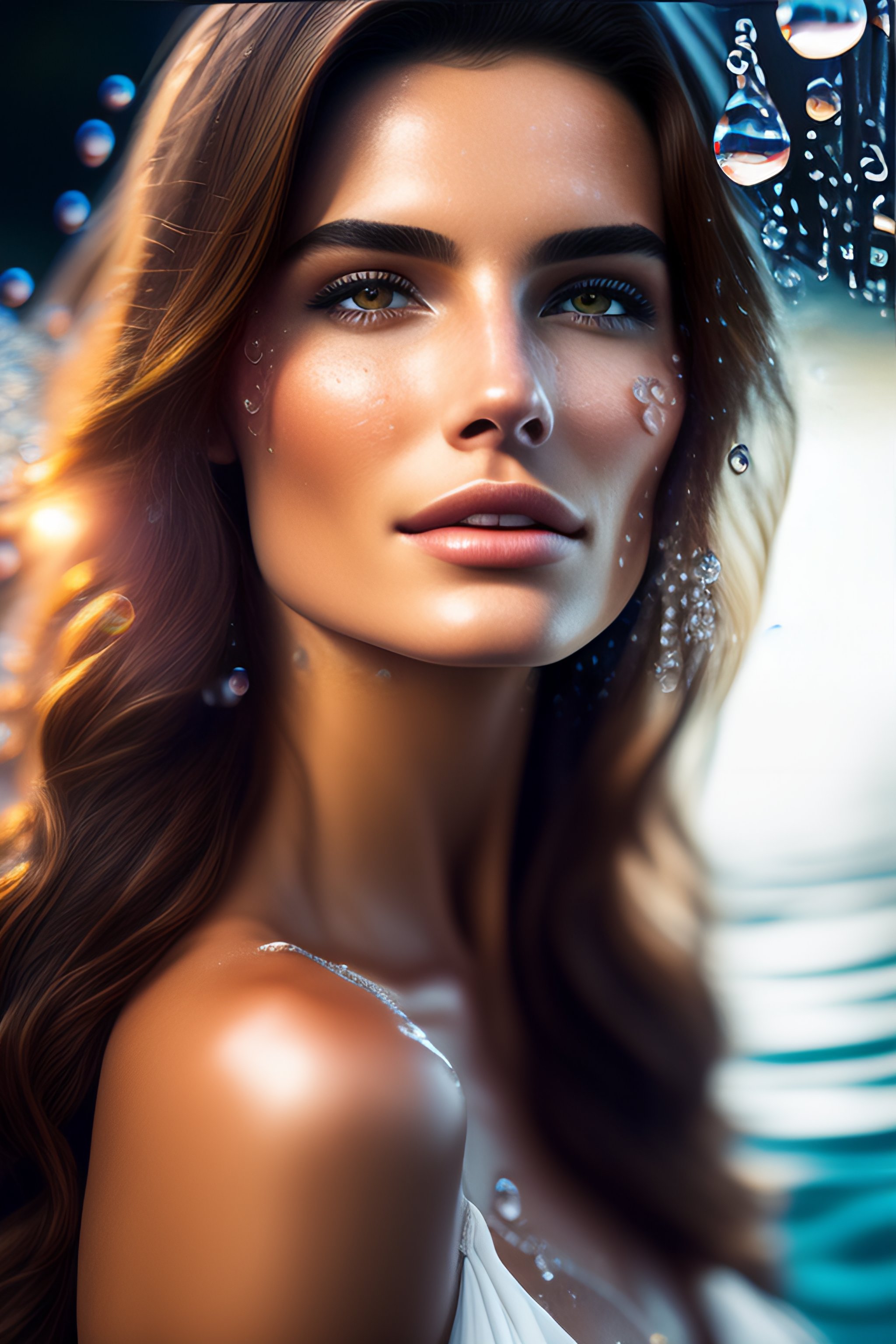 Lexica - Beautiful fair skin brunette, skin texture, water drops, white ...