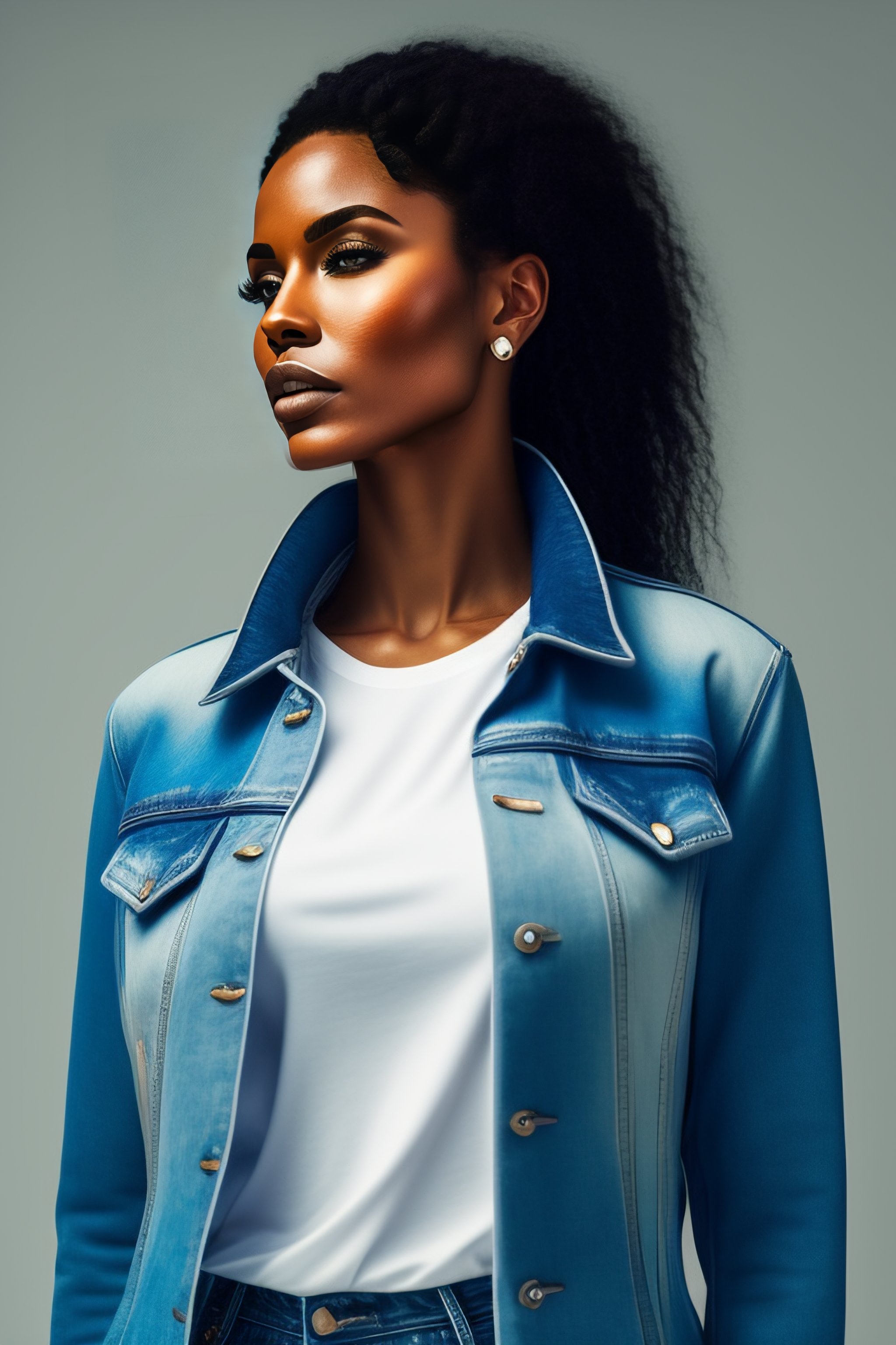Lexica - Woman with white t-shirt and open blue jean jacket
