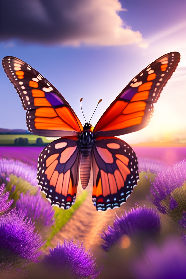 Lexica - Monarch butterfly with wings spread in flight over a field of ...