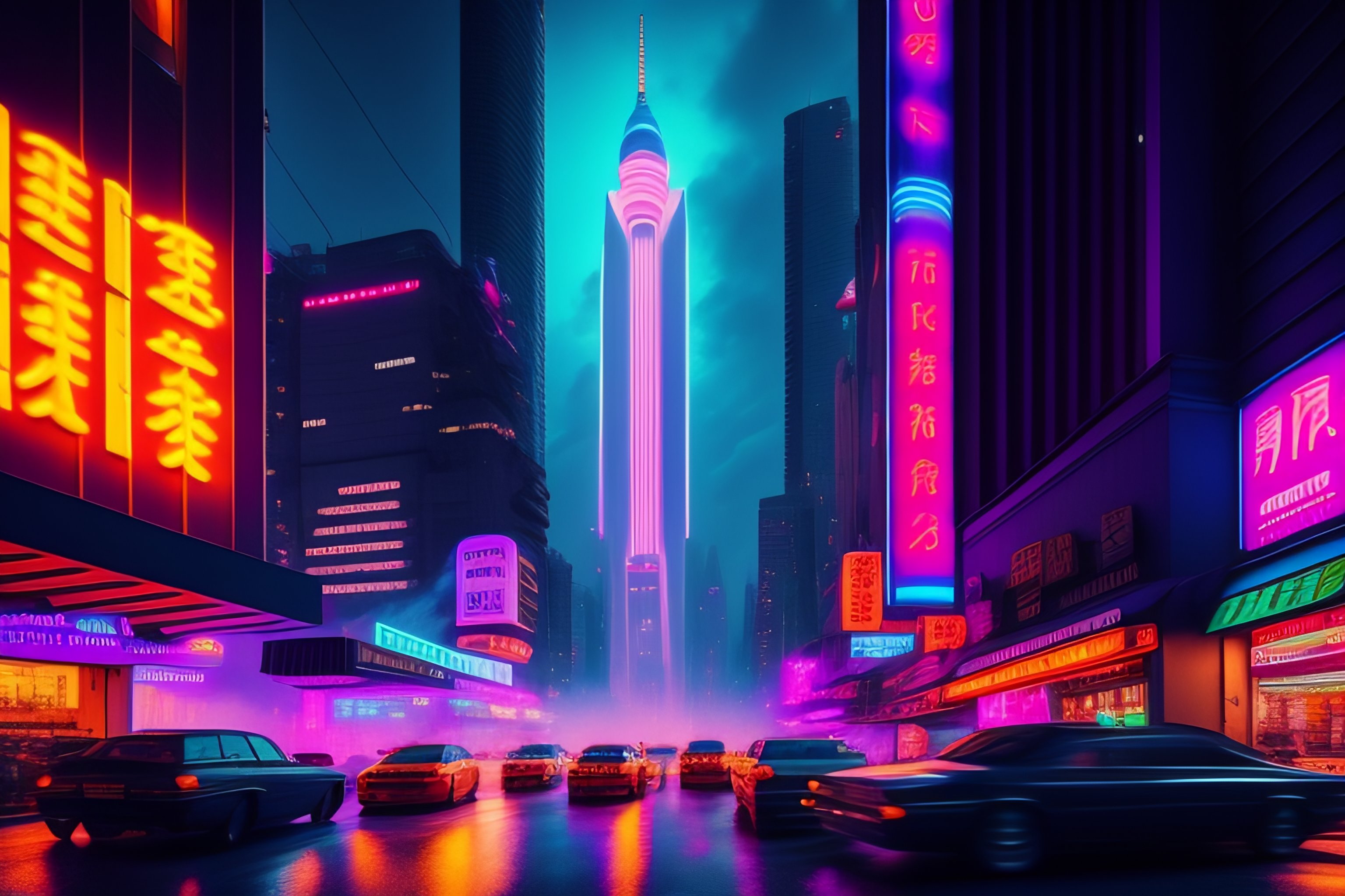 Lexica - A bustling metropolis with towering skyscrapers and neon 