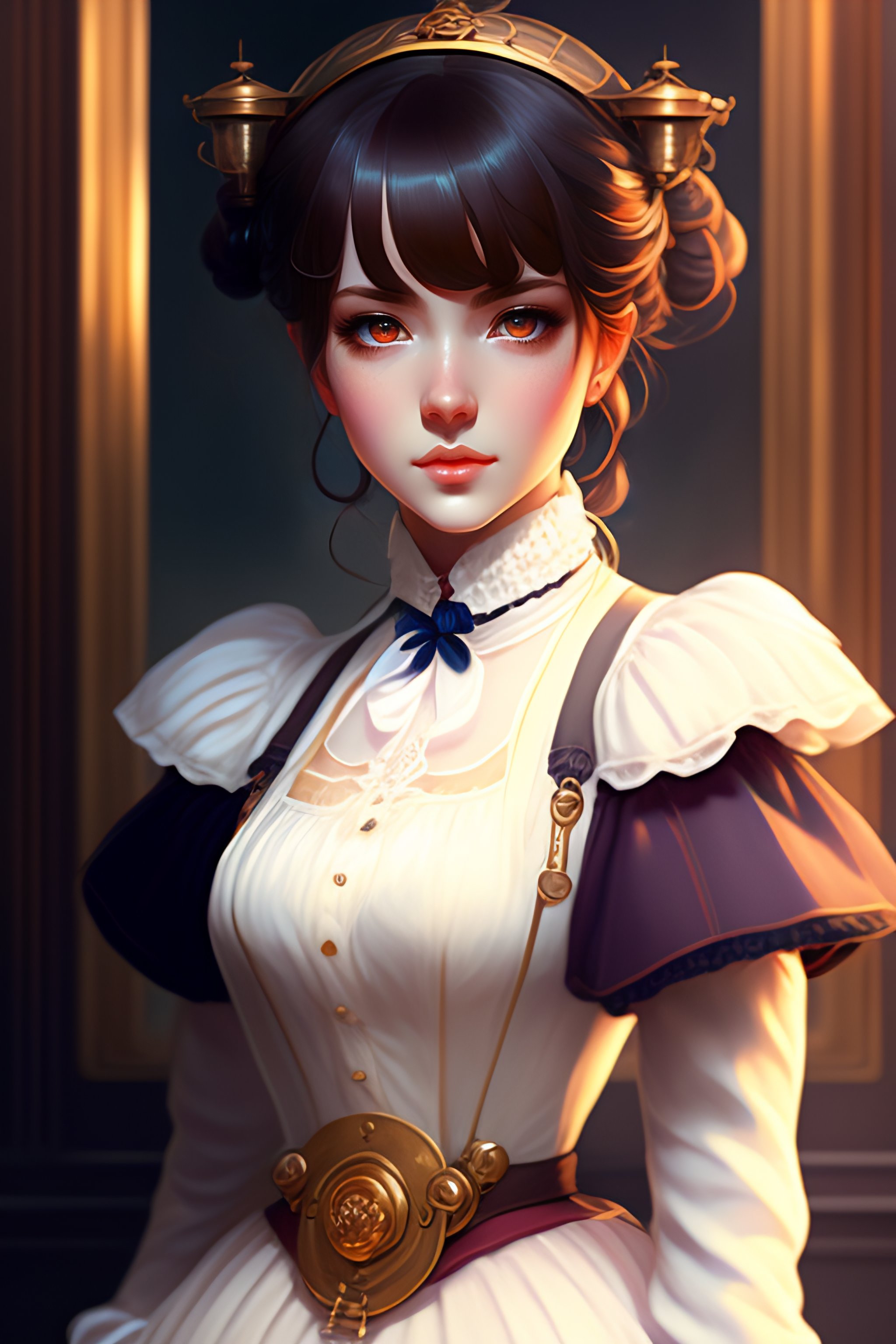 Lexica - A portrait of a cute young Victorian maid,beautiful girl beautiful  woman, steampunk setting, vivid colors, soft lighting, atmospheric, cinem...