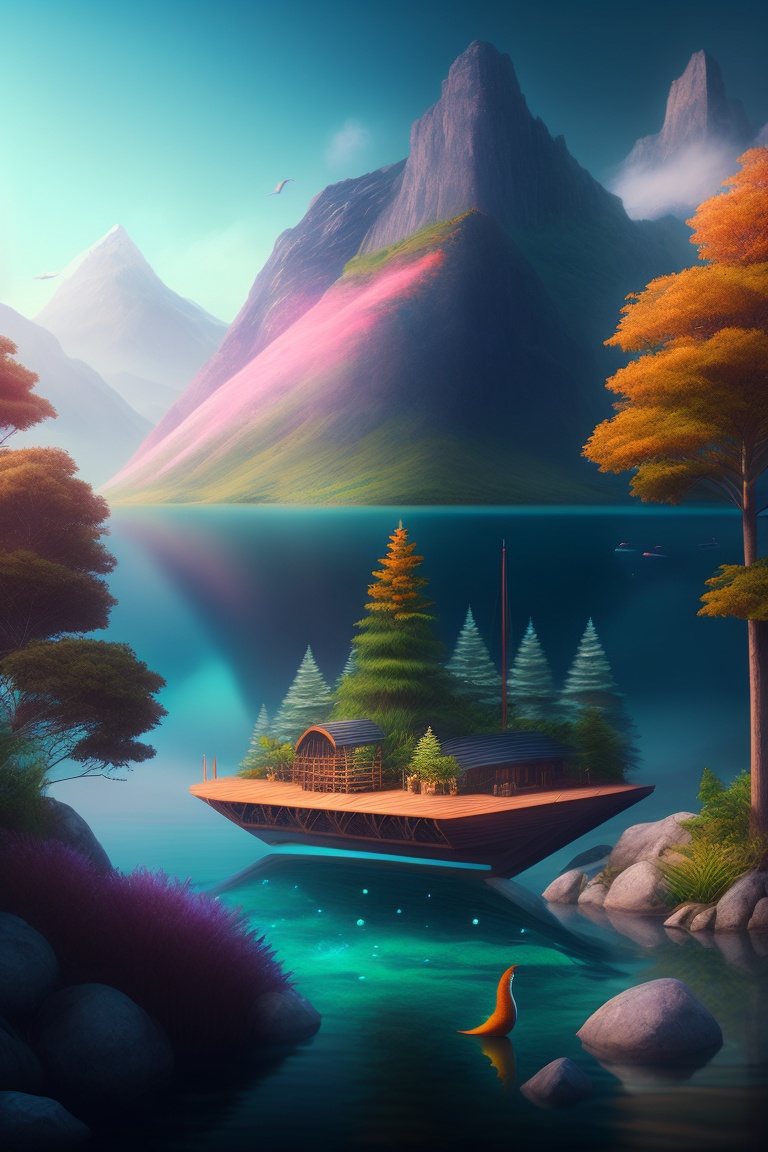 Lexica - Beautiful fantasy island forest, surrounded by water and ...