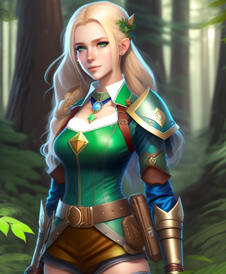 Lexica - Full body drawing. Elf female. 16 years old Blonde hair, green ...