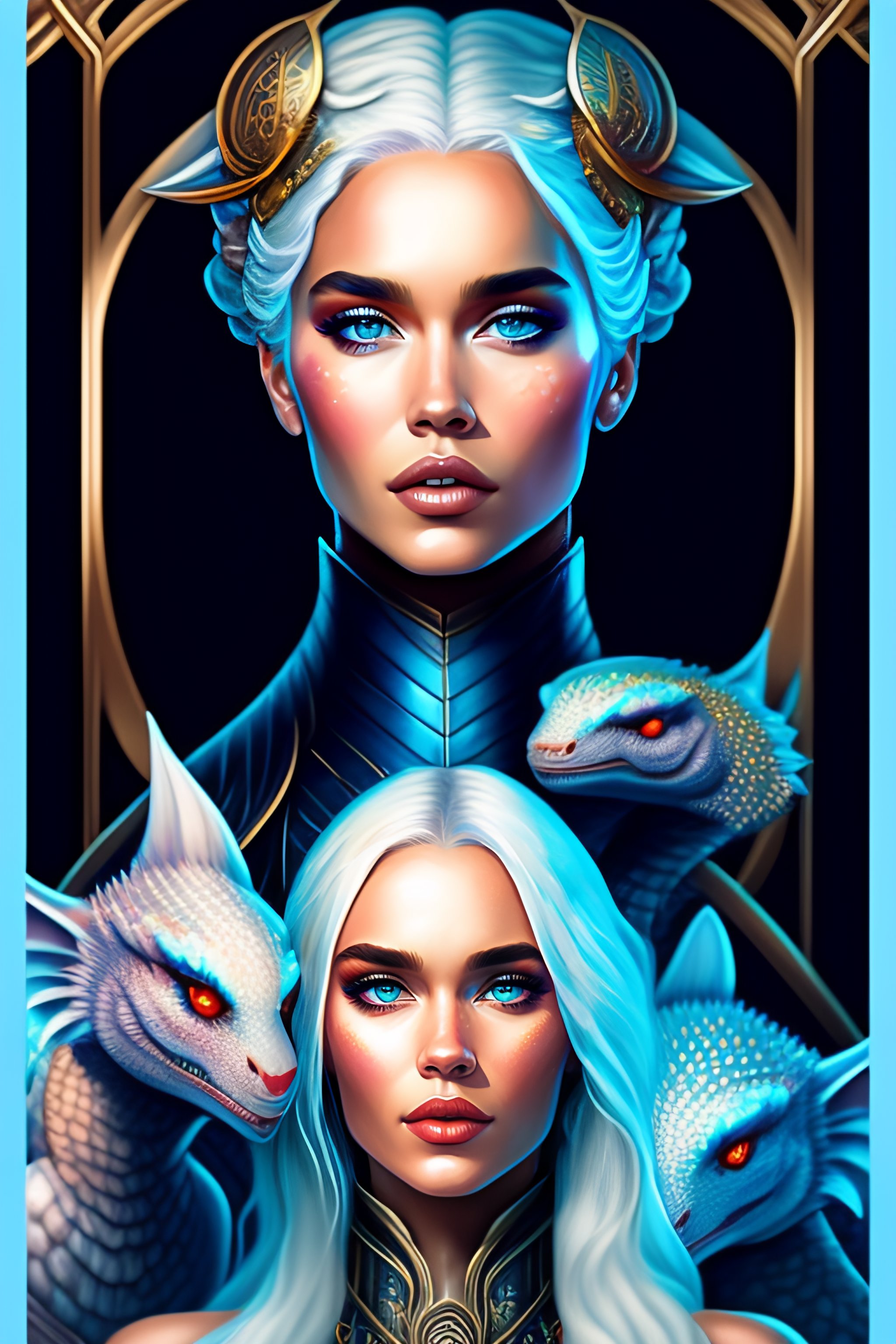 Lexica - Lofi BioPunk portrait daenerys targaryen with three dragons ...