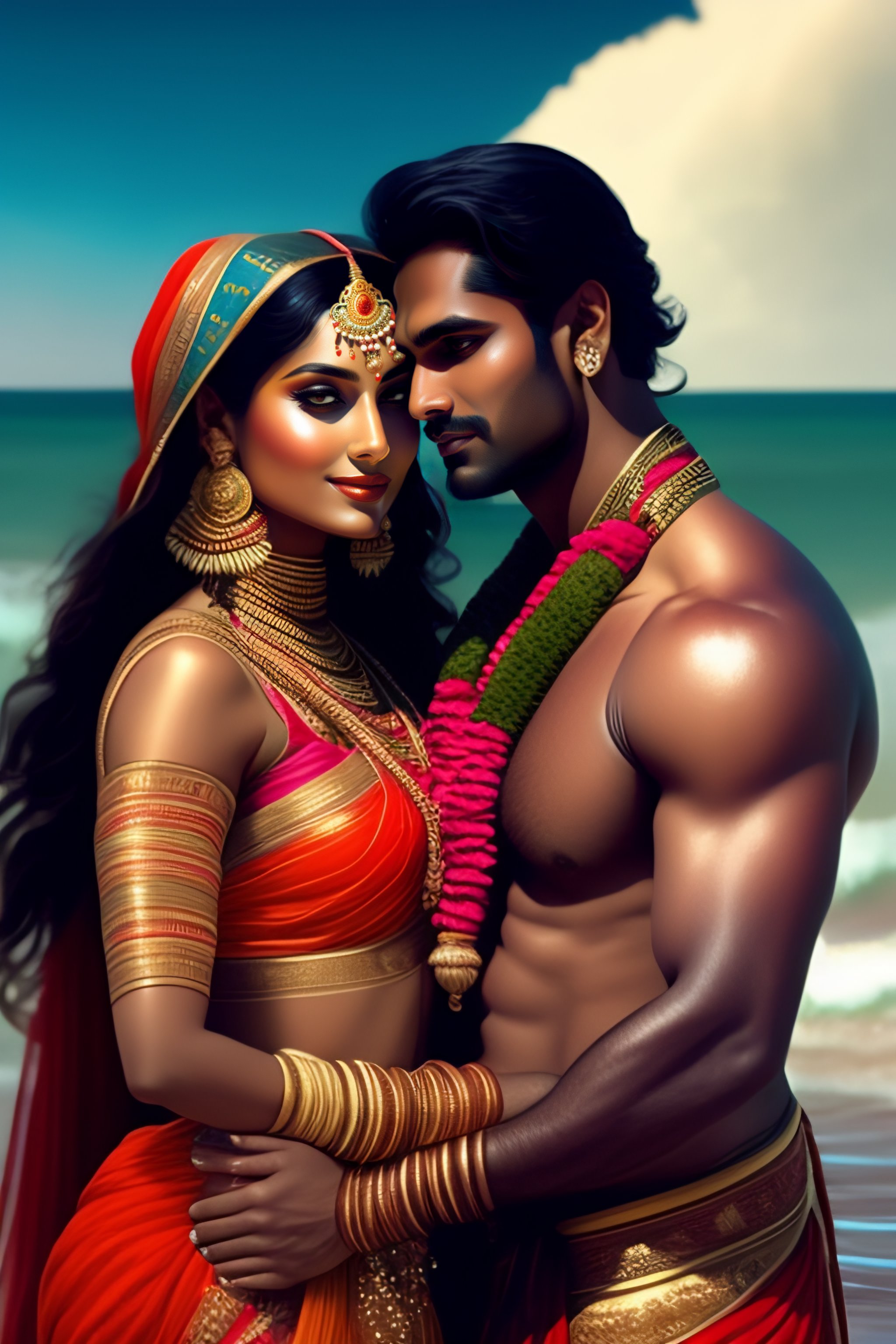 Lexica - Desi couple romancing beautifully underwater, muscular handsome  man with broad hairy chest romancing with beautiful female dancer, indian  cl...