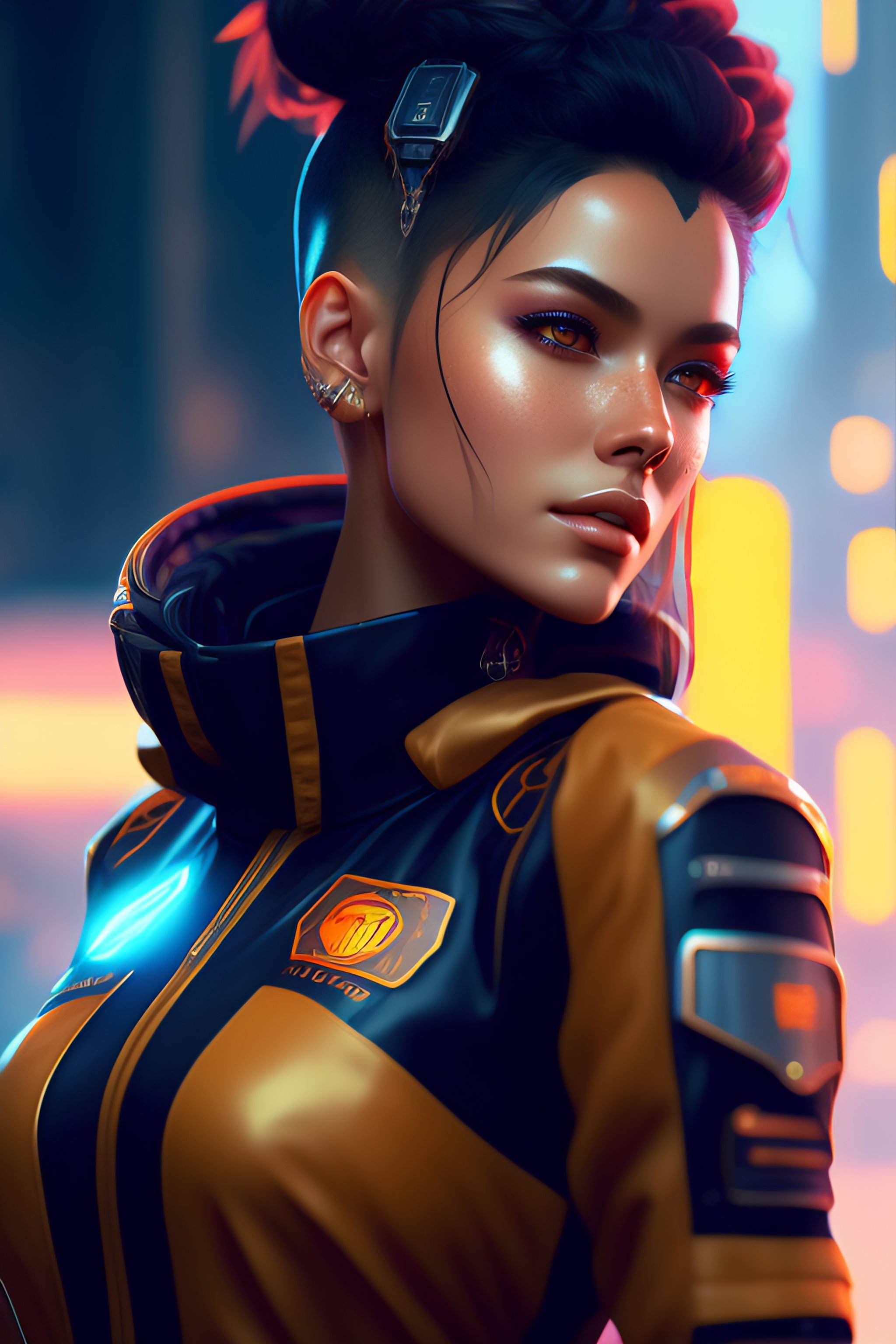 Lexica - Mech Punk clothes with short hair girl, battle status, hyper ...