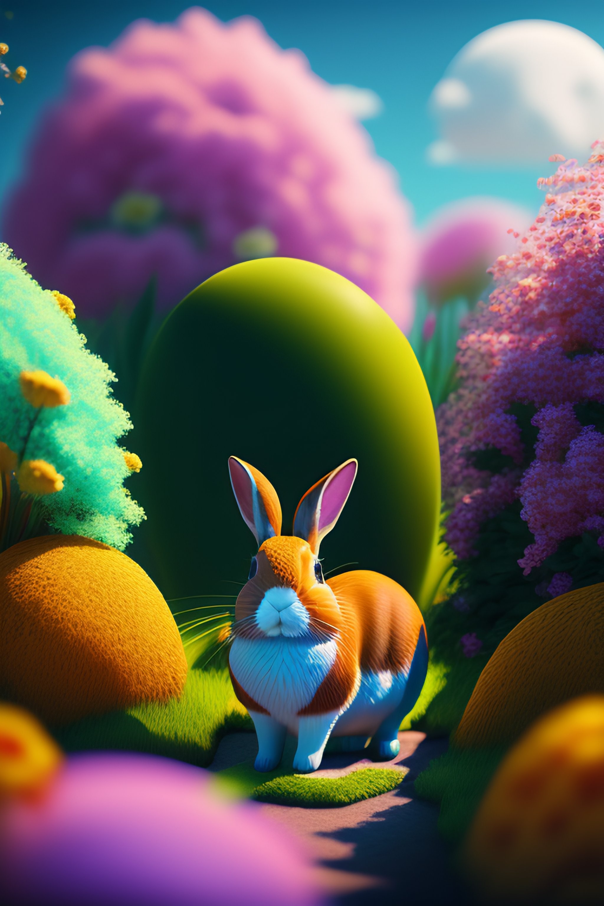 Lexica - Rabbit and Fluffy animals in flower garden with color bubbles ...