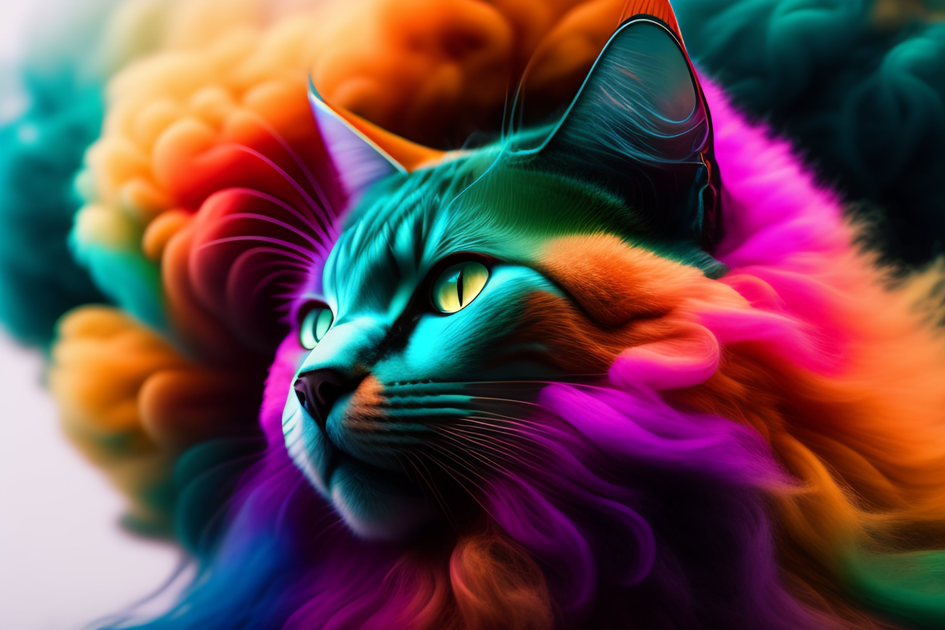 Lexica - Abstract colorful underwater ink art of a fluffy cat, Romantic ...