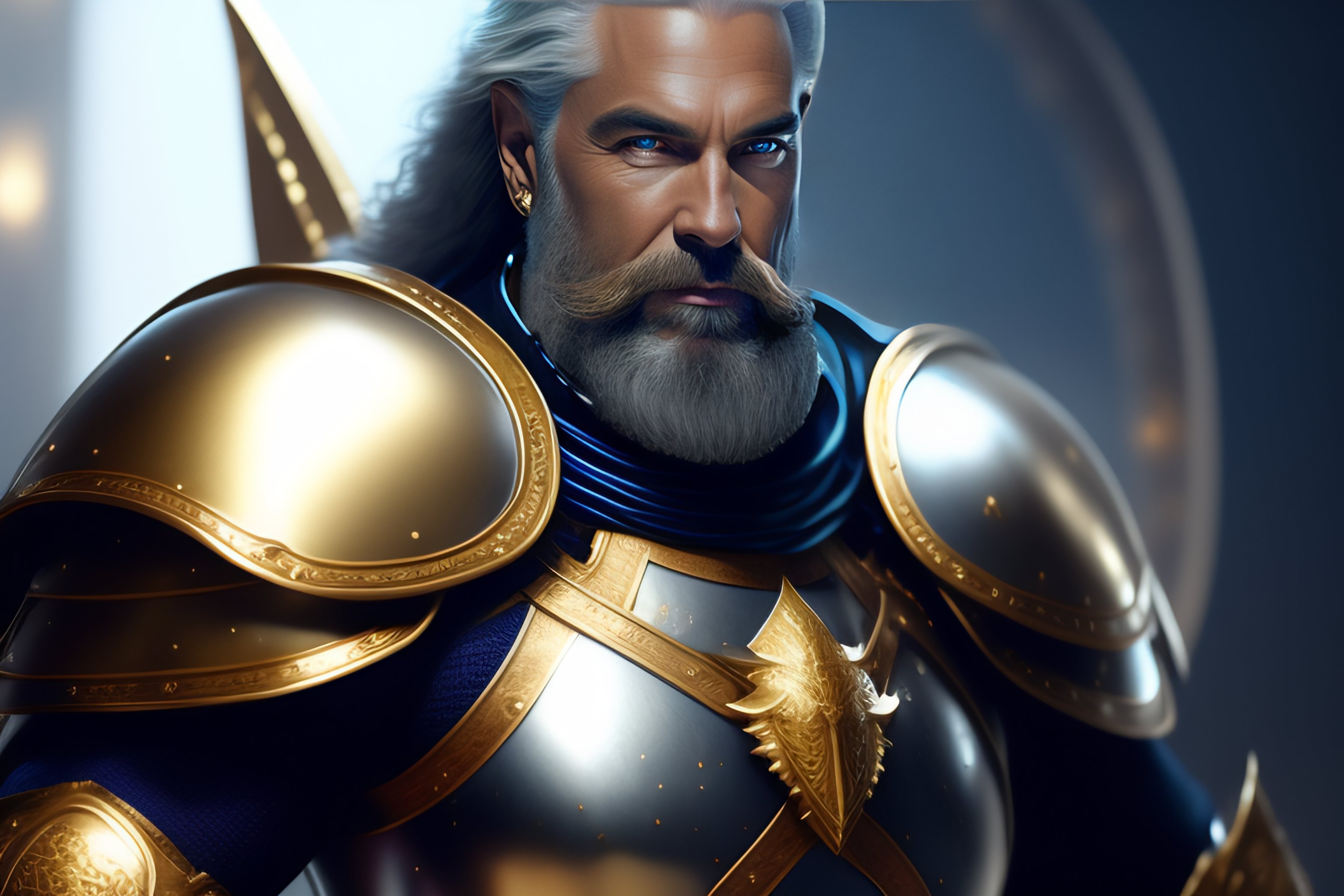 Lexica 60 year old male white human, white bearded, using a golden