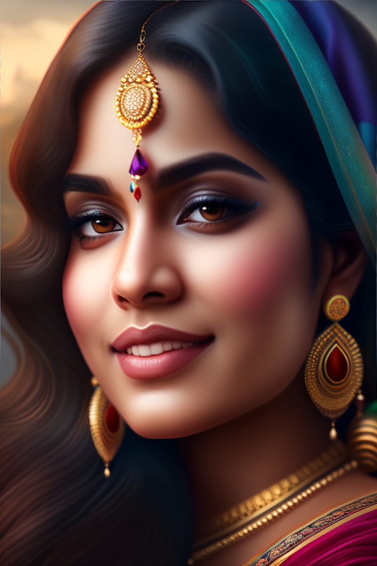 Lexica - Beautiful closeup portrait of a young elegant Indian fair ...