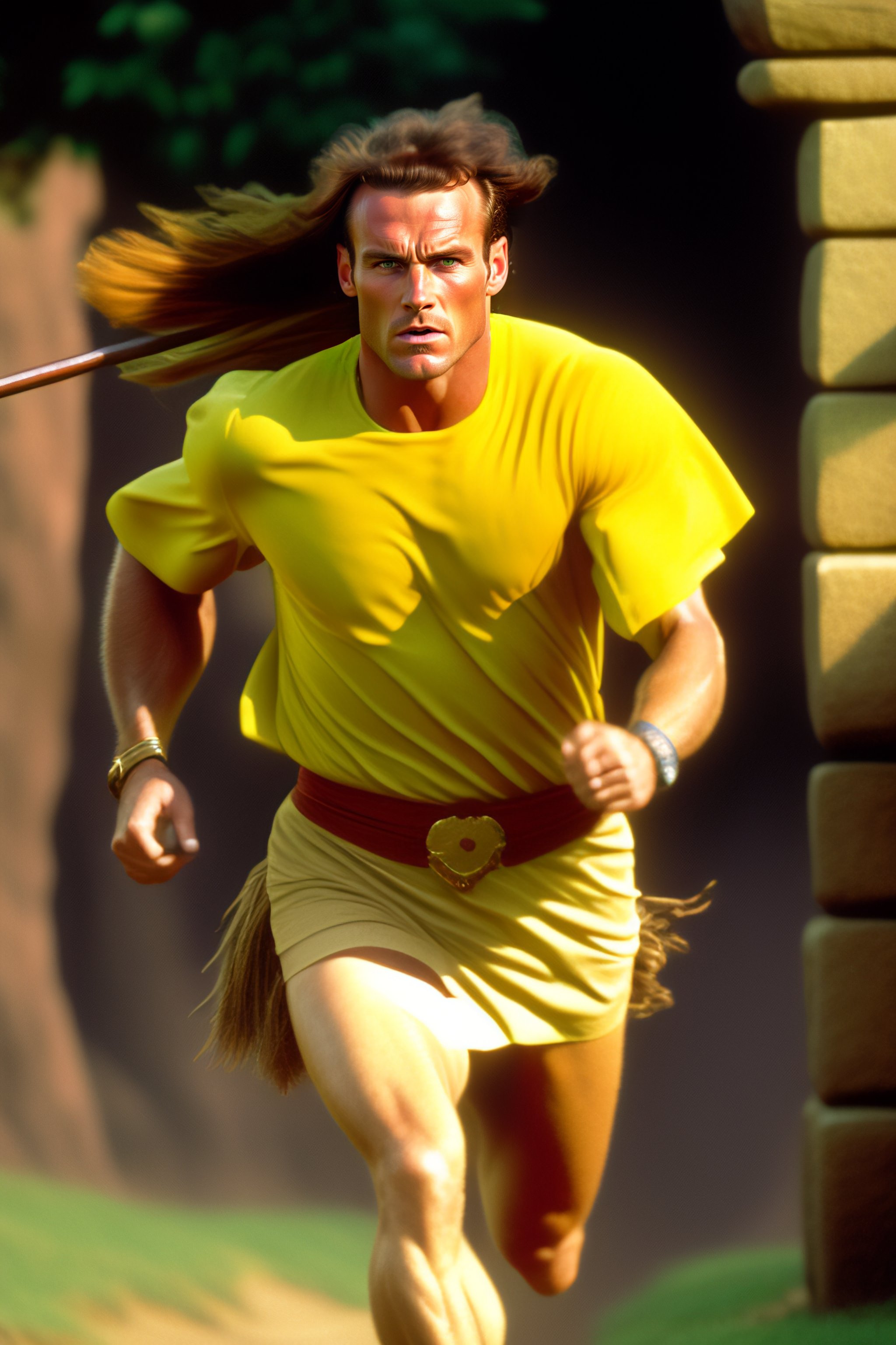 Lexica - Ancient Scotsman man running from the front, white t-shirt and ...