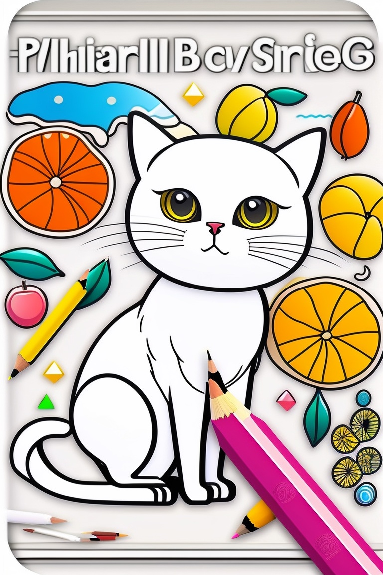 Lexica - Cat style coloring book for kids , outline art, drawing, sketch,  b&w, not overcrowded