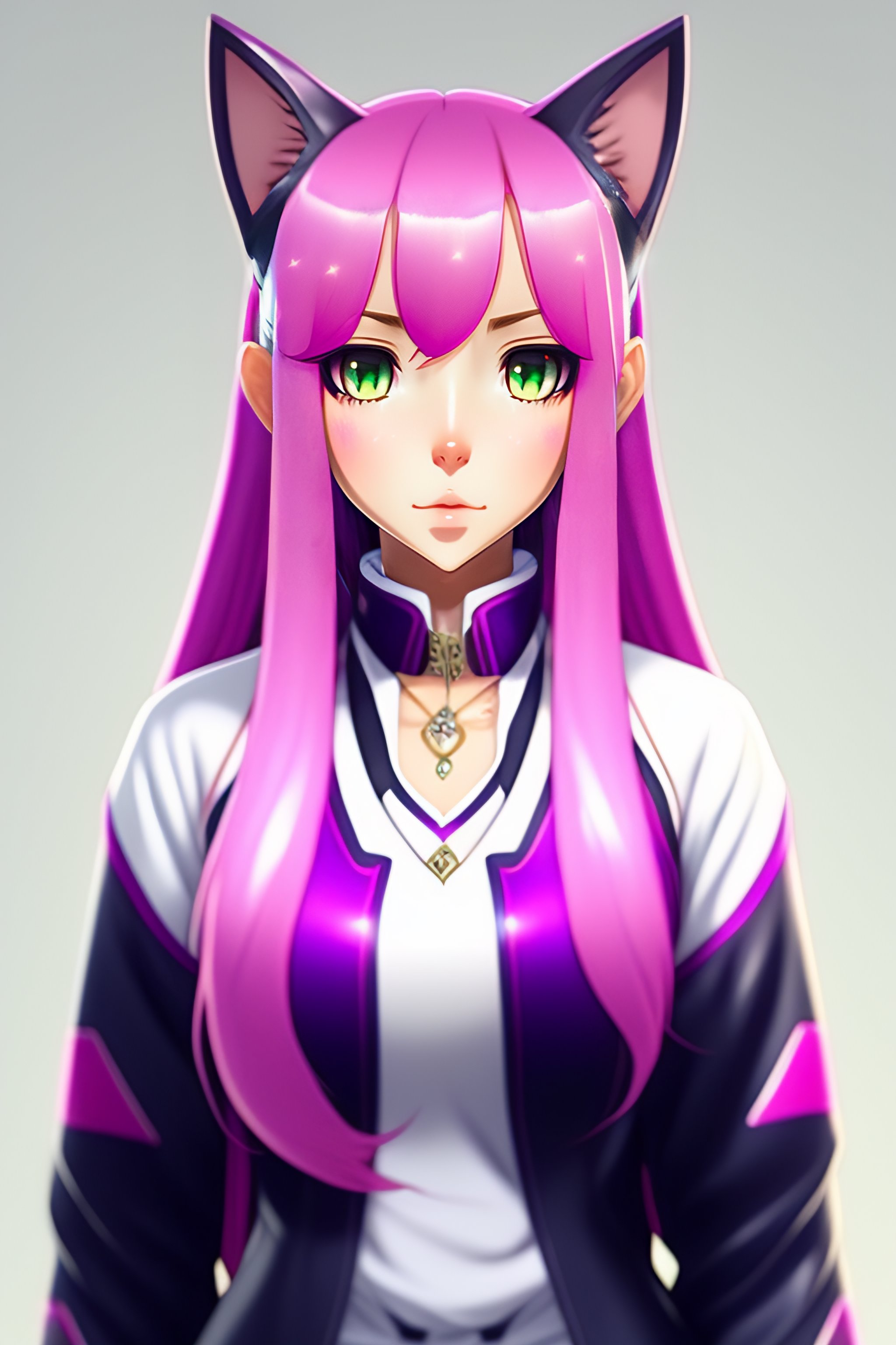 Lexica - Create an anime-style cat girl with long, flowing pink hair ...