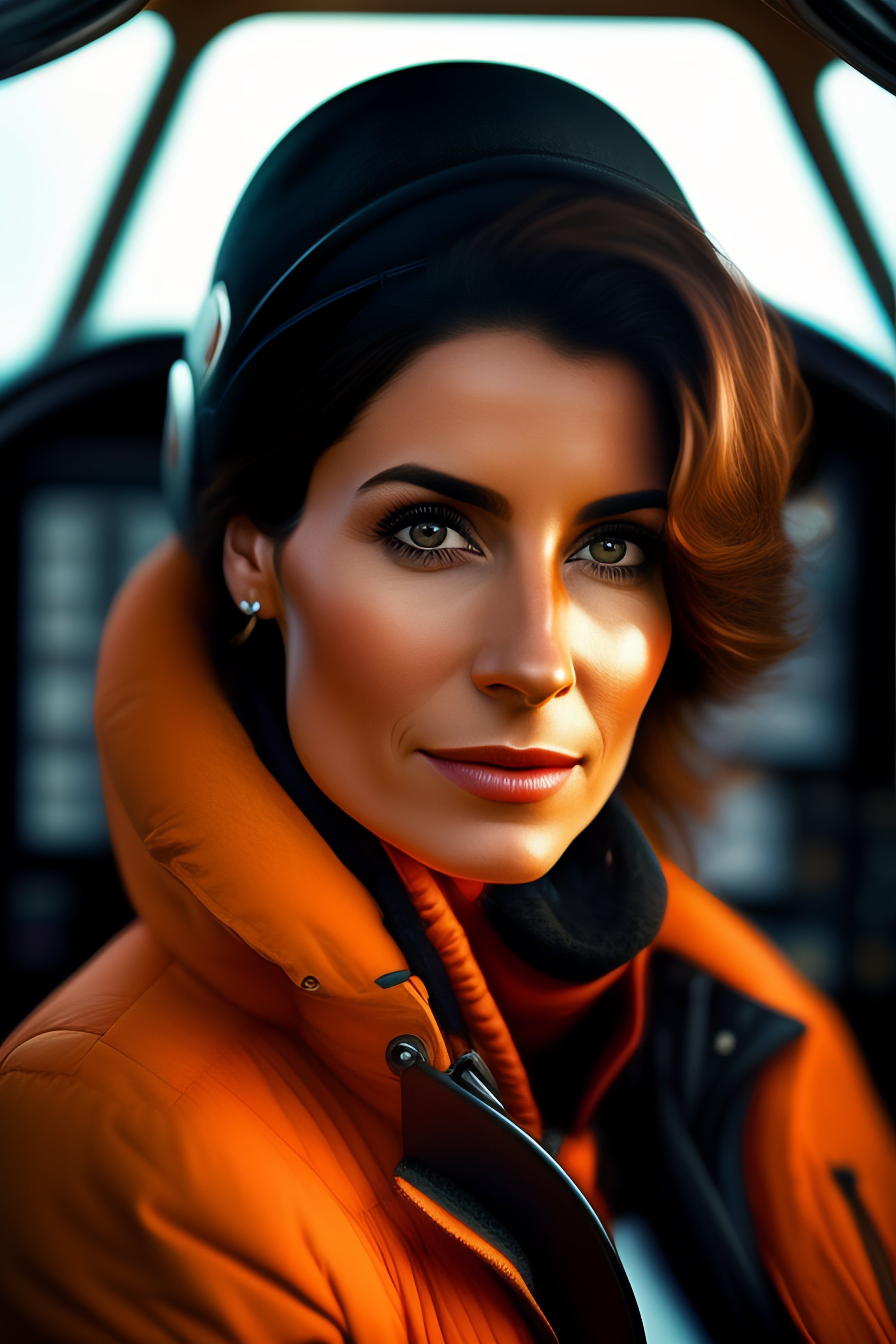 Lexica Pilot sPANISH womAn, interior cockpit, hyperdetailed, BROWN