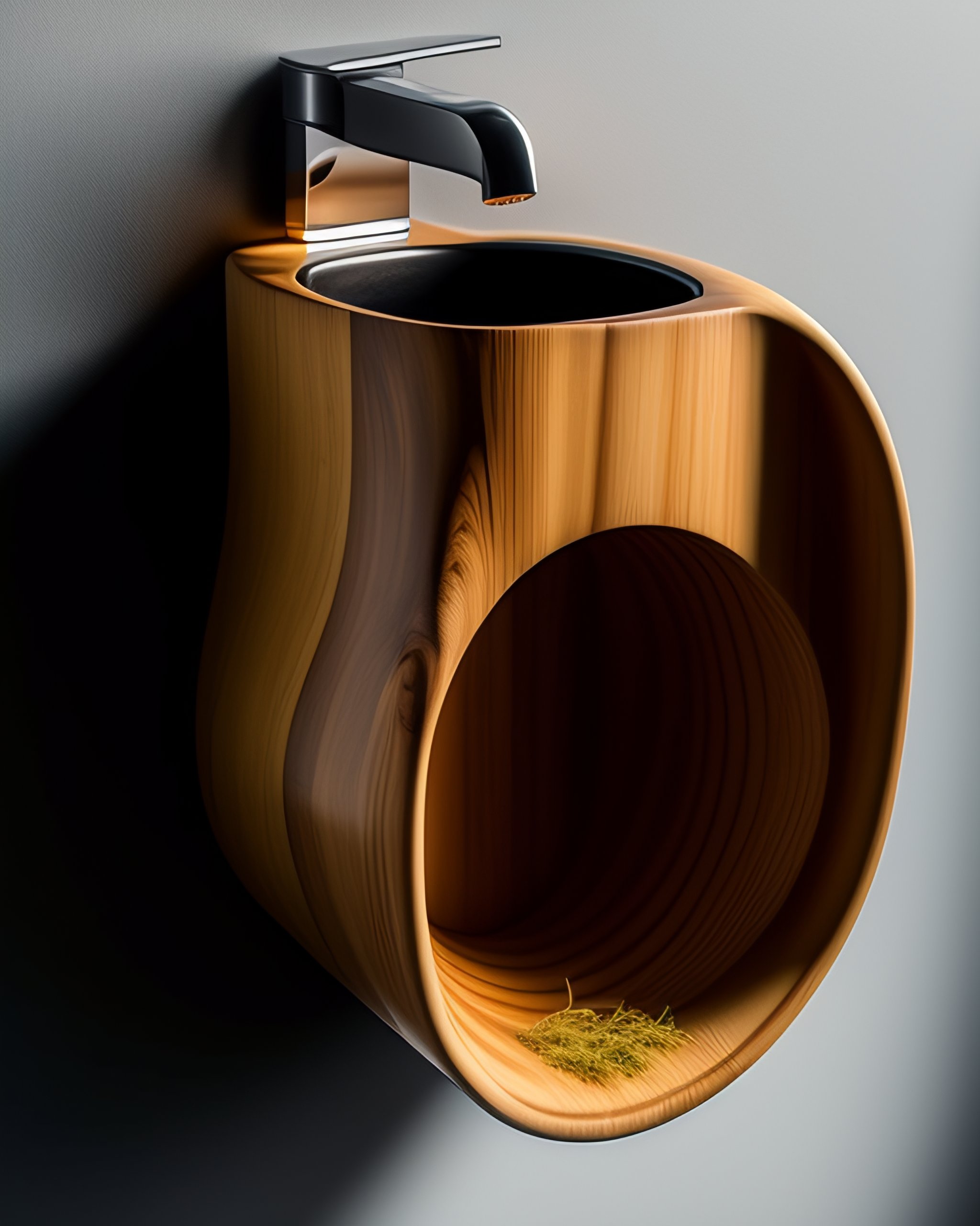 Lexica - A wooden urinal made out of old bamboo. Moss. Cottage core urinal