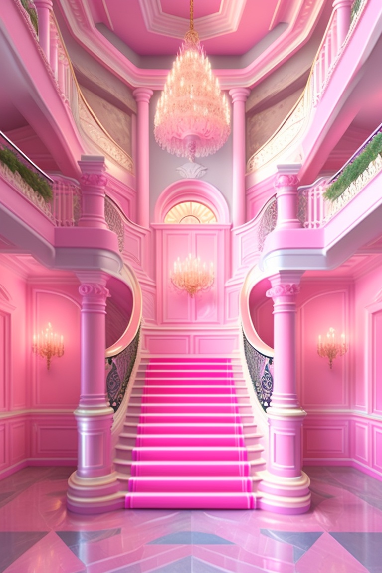 Lexica - Inside, indoor, Interior of light pink barbie dreamhouse ...