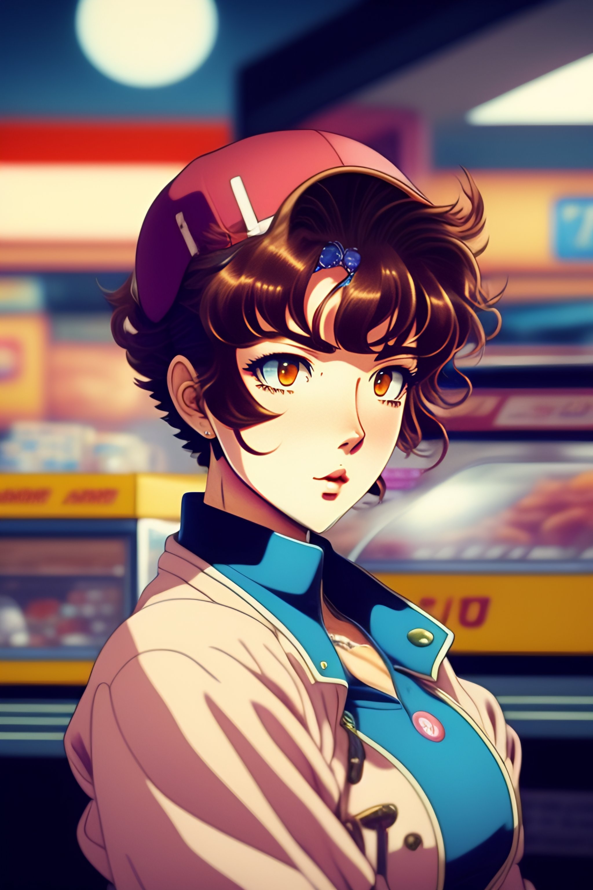 Lexica - Full shot, Vintage 90's anime style. stylish model in 7/11 ...