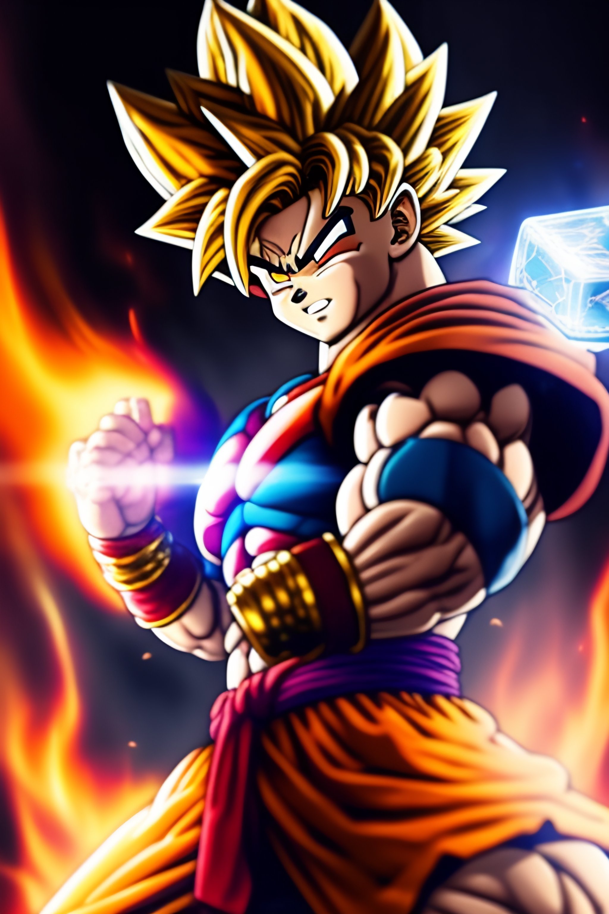 Lexica - Portrait of Goku in ssj3 mode, wearing Thor’s costume and ...