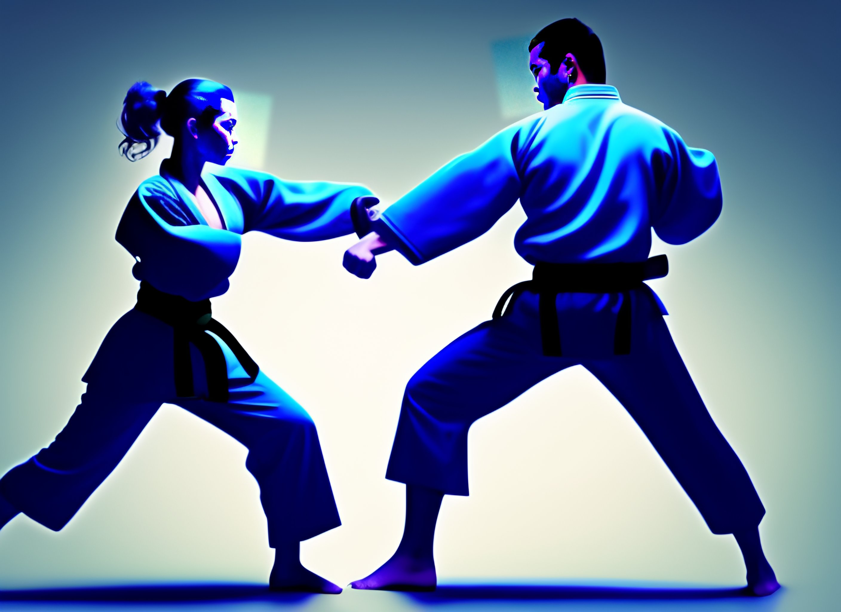 Lexica - Martial arts fighting lady sweating blue clothes