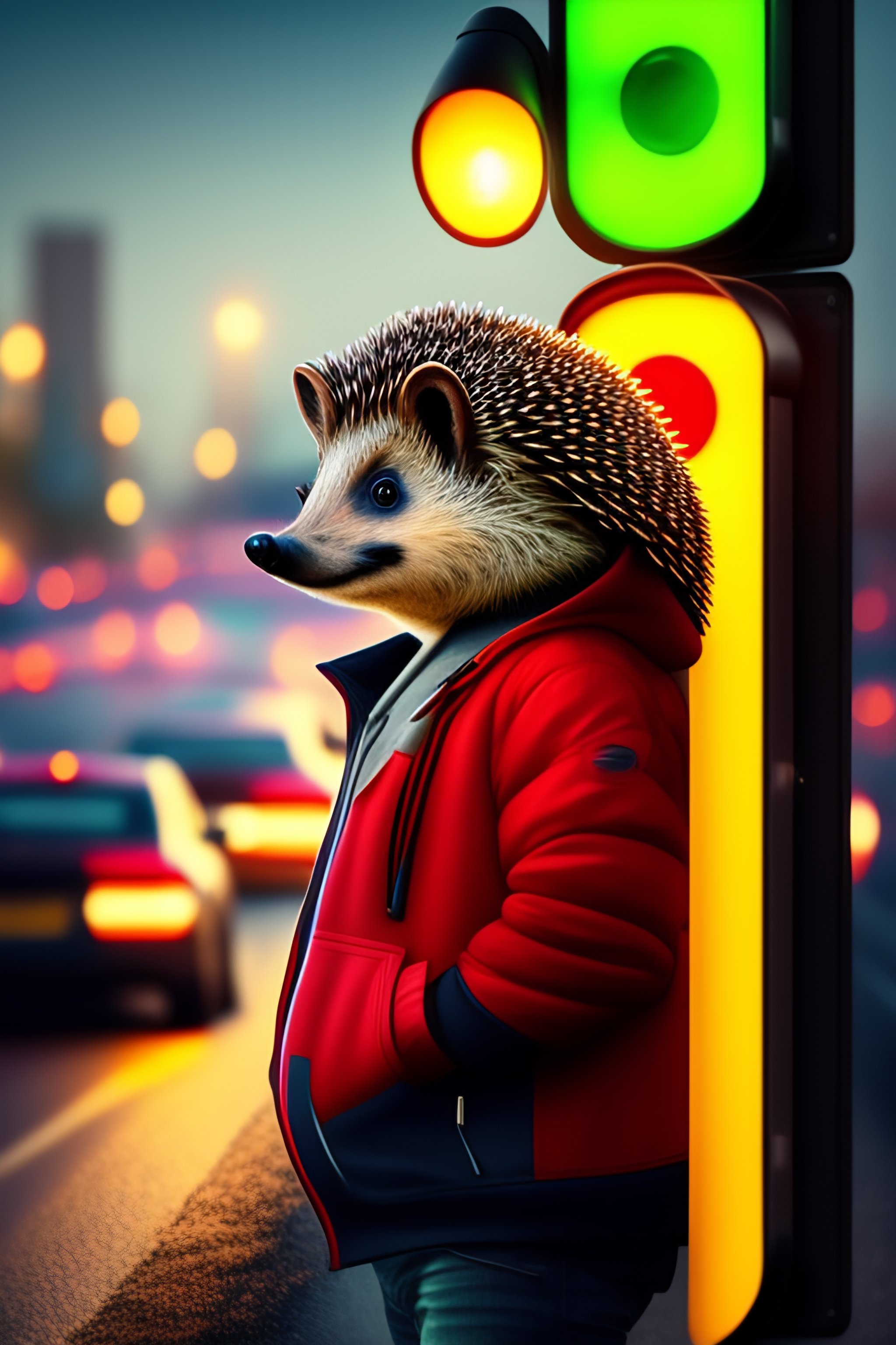 Lexica - A hedgehog waits at a set of traffic lights, Hedgehog is ...