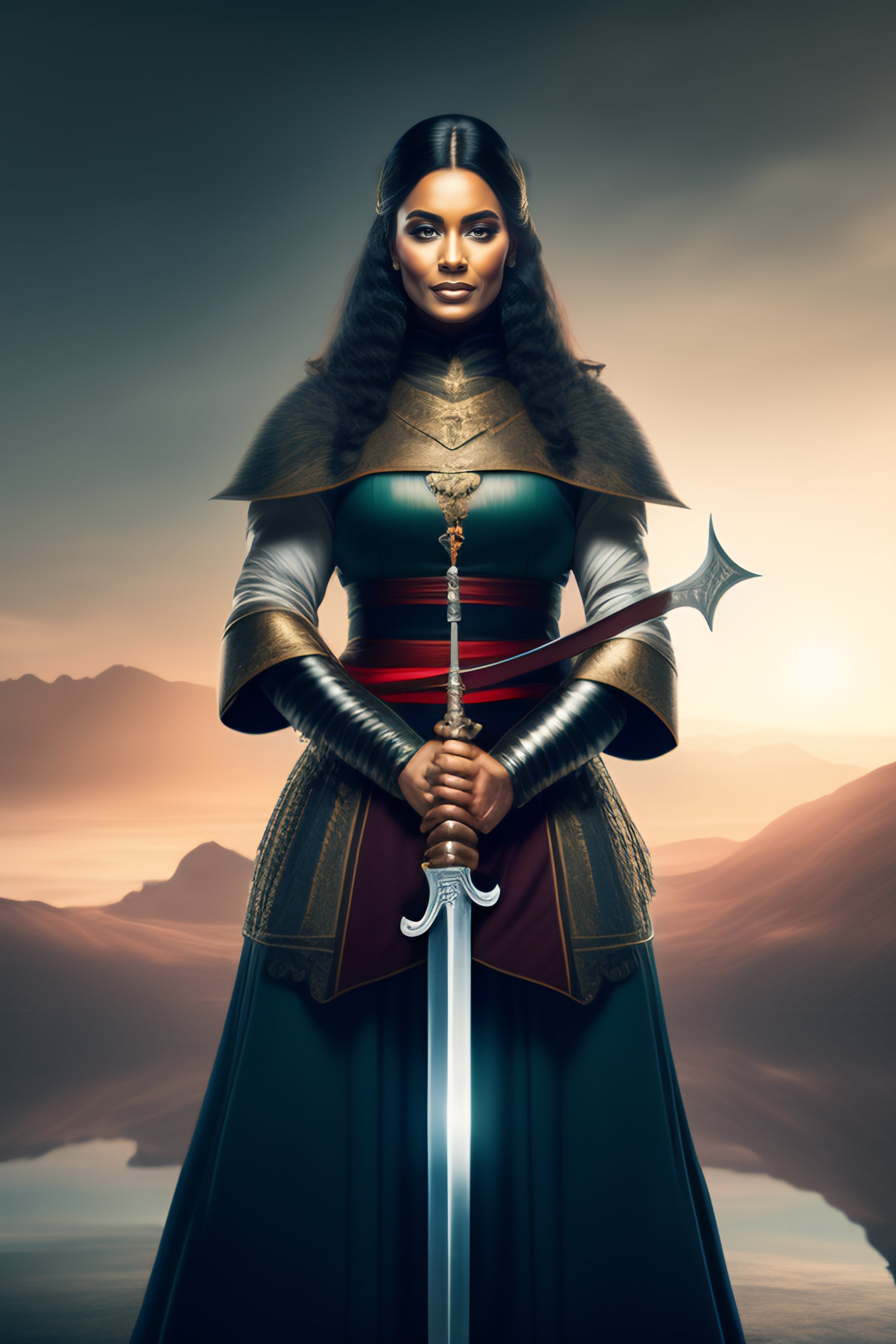 Lexica - A woman holding a sword and a scale each hand