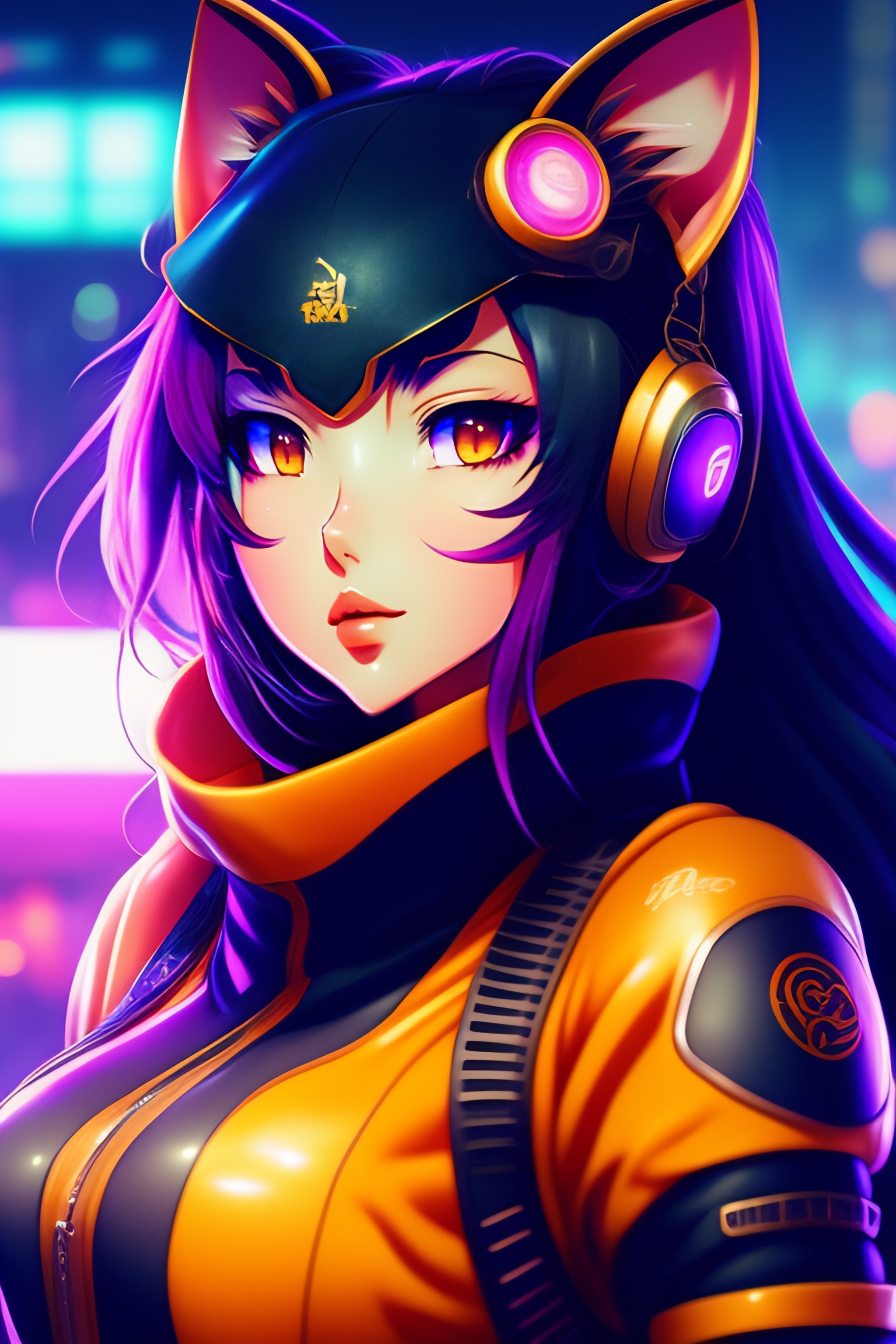 Lexica - A Cute Anime Cyber Ninja Catgirl in a Retro Future Cyberpunk ...