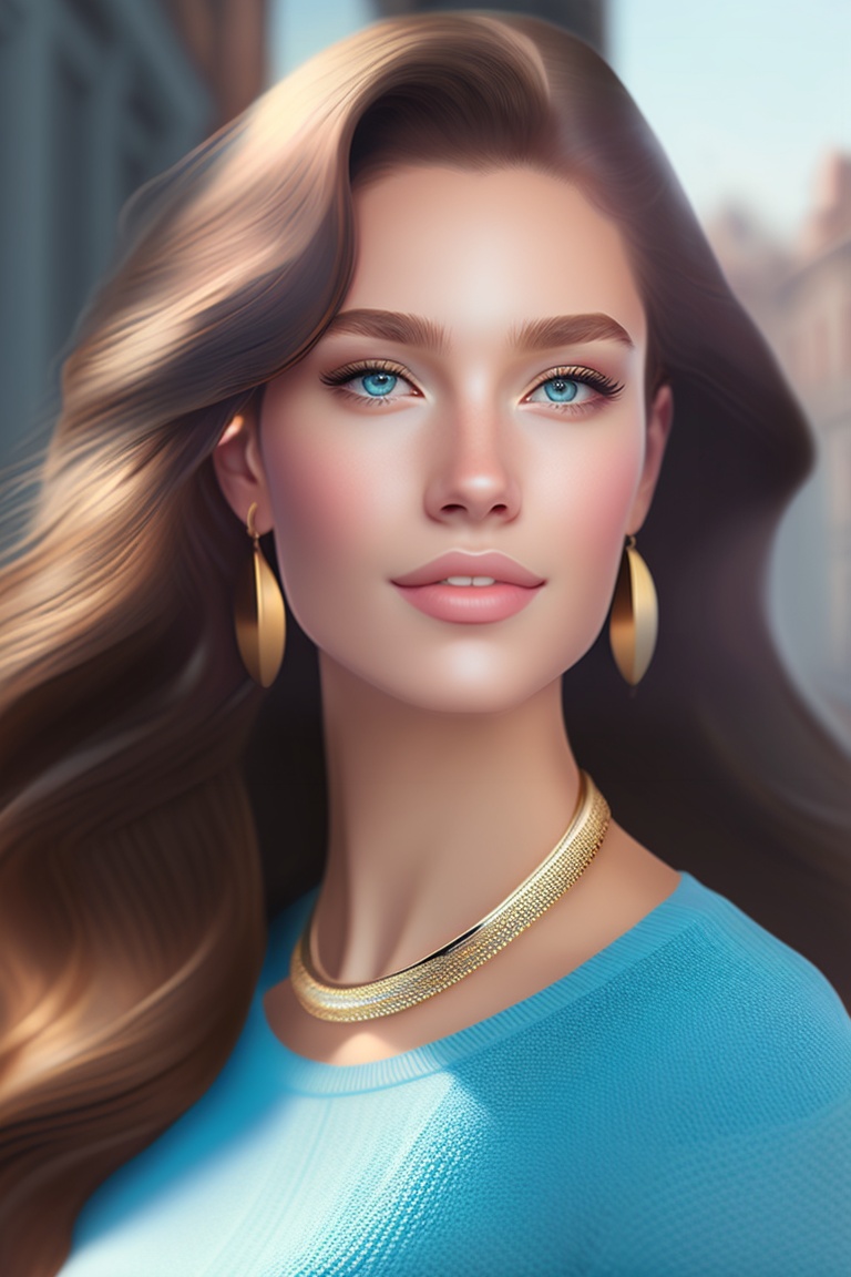 Lexica - A beautiful young white lady with a casual light blue sweater ...