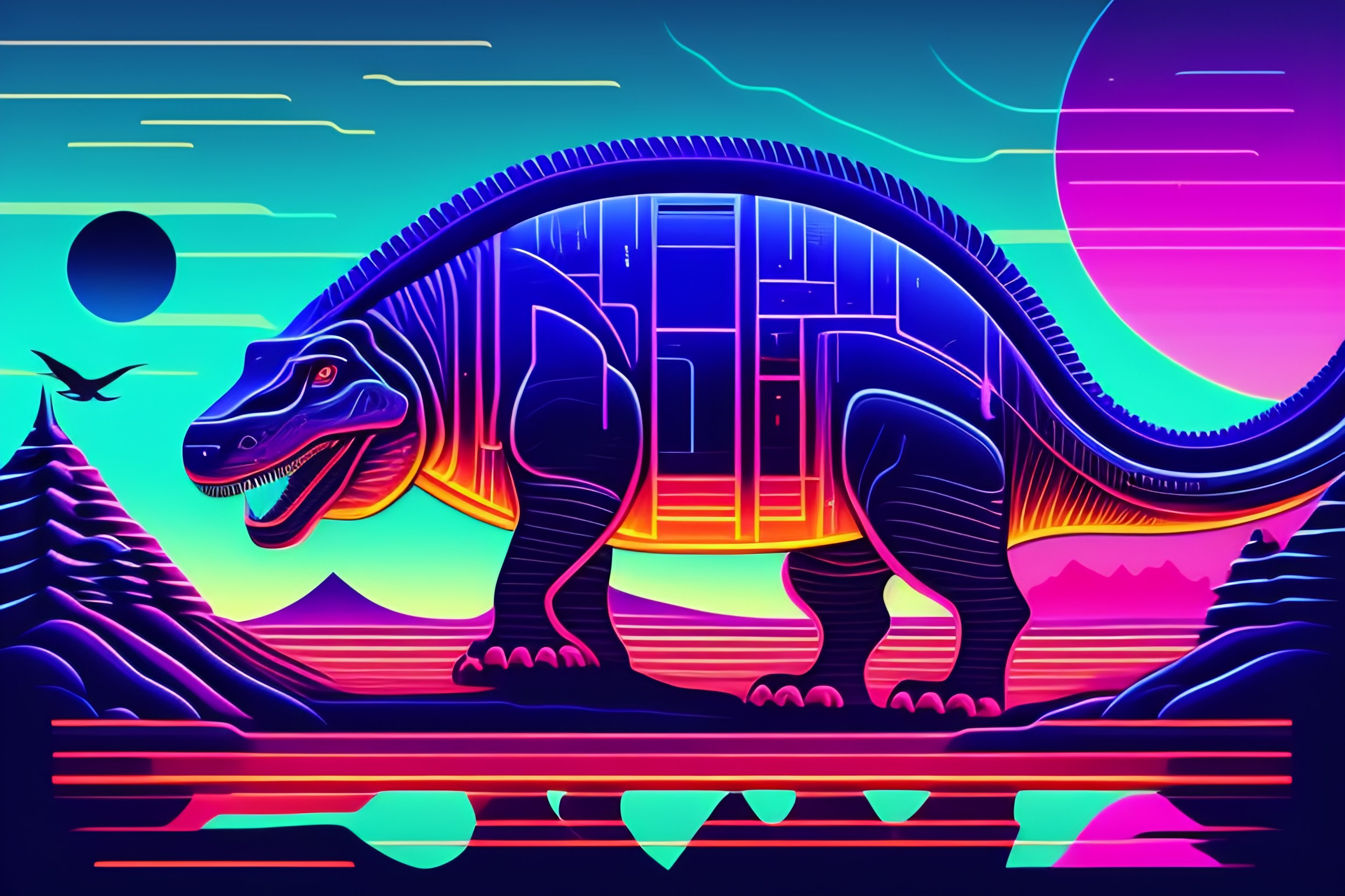 Lexica - Synthwave style vector art, horizontal neon lines ...