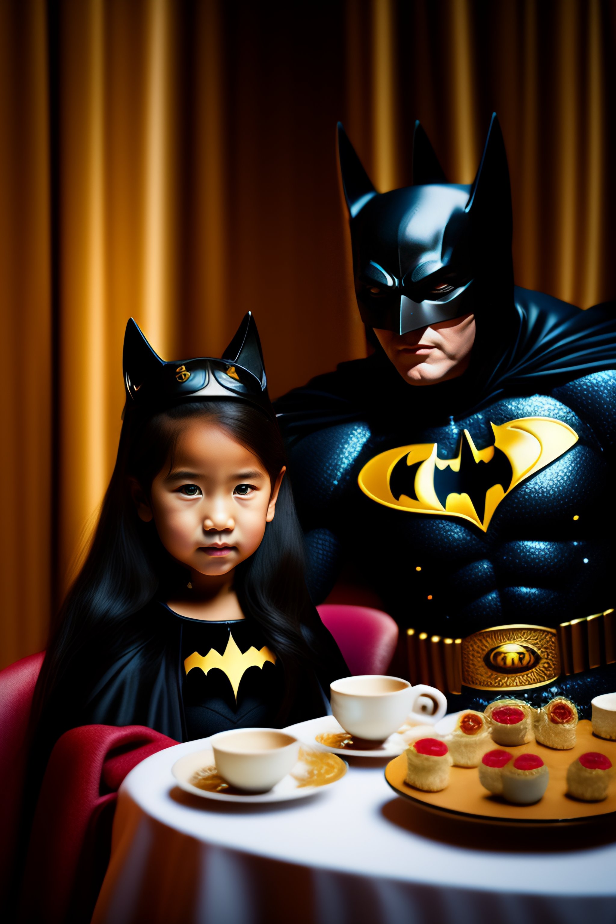 Lexica - Cat woman and batman at a tea party , award winning photograph