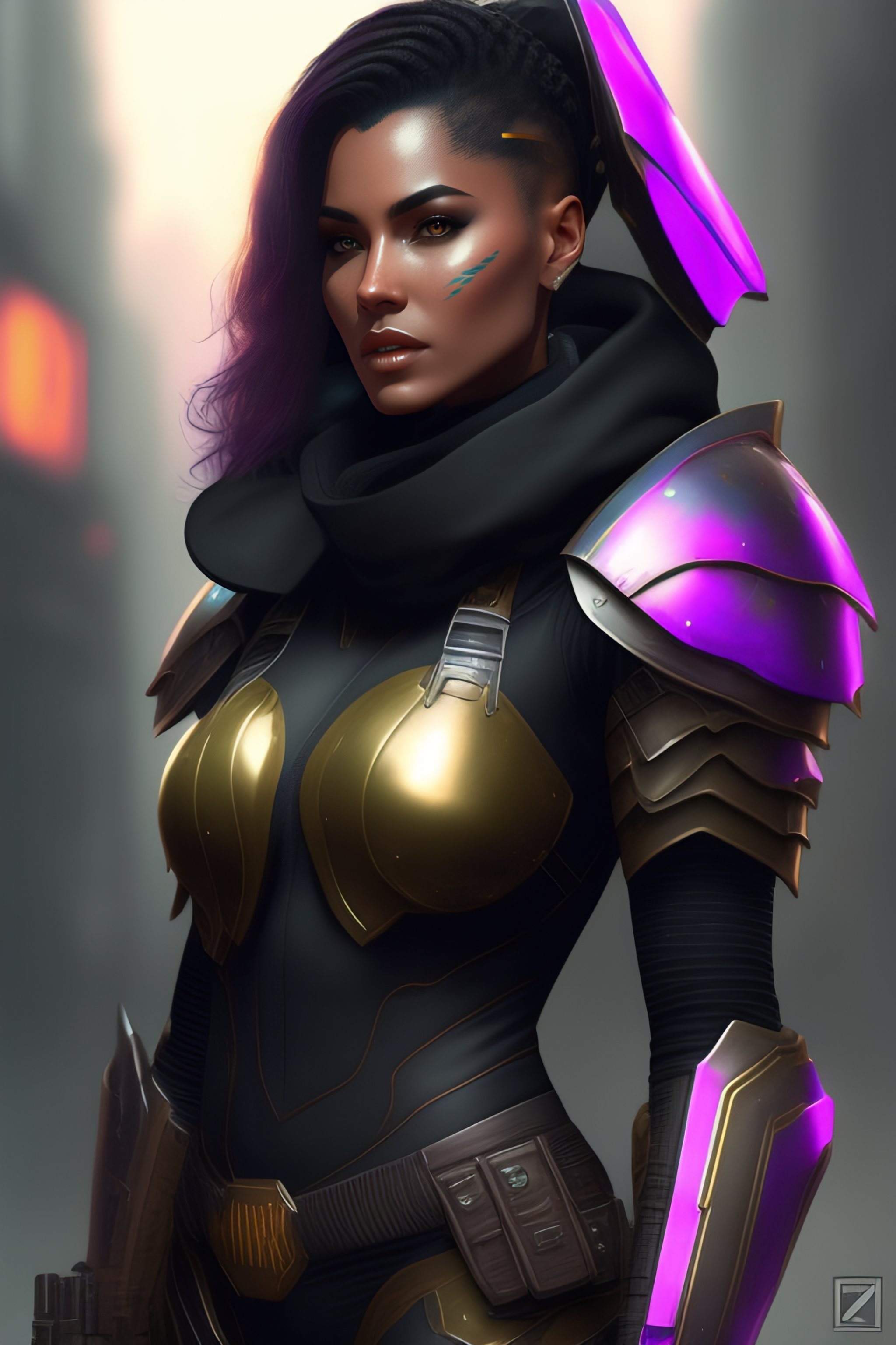 Lexica - Rogue armor set in cyberpunk, female, concept art