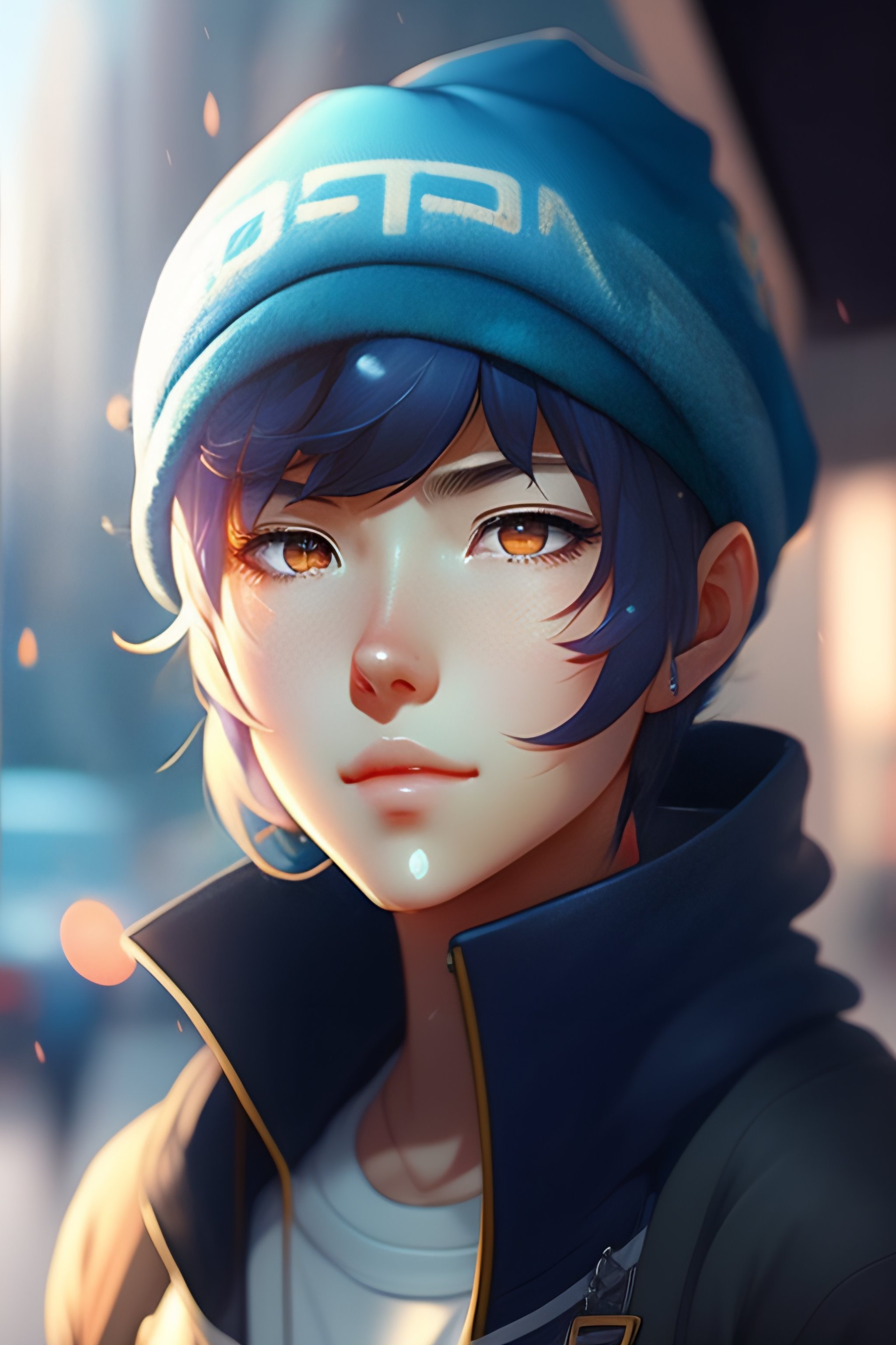 Lexica - Anime portrait of a 17 years old girl with blue short hair, a ...