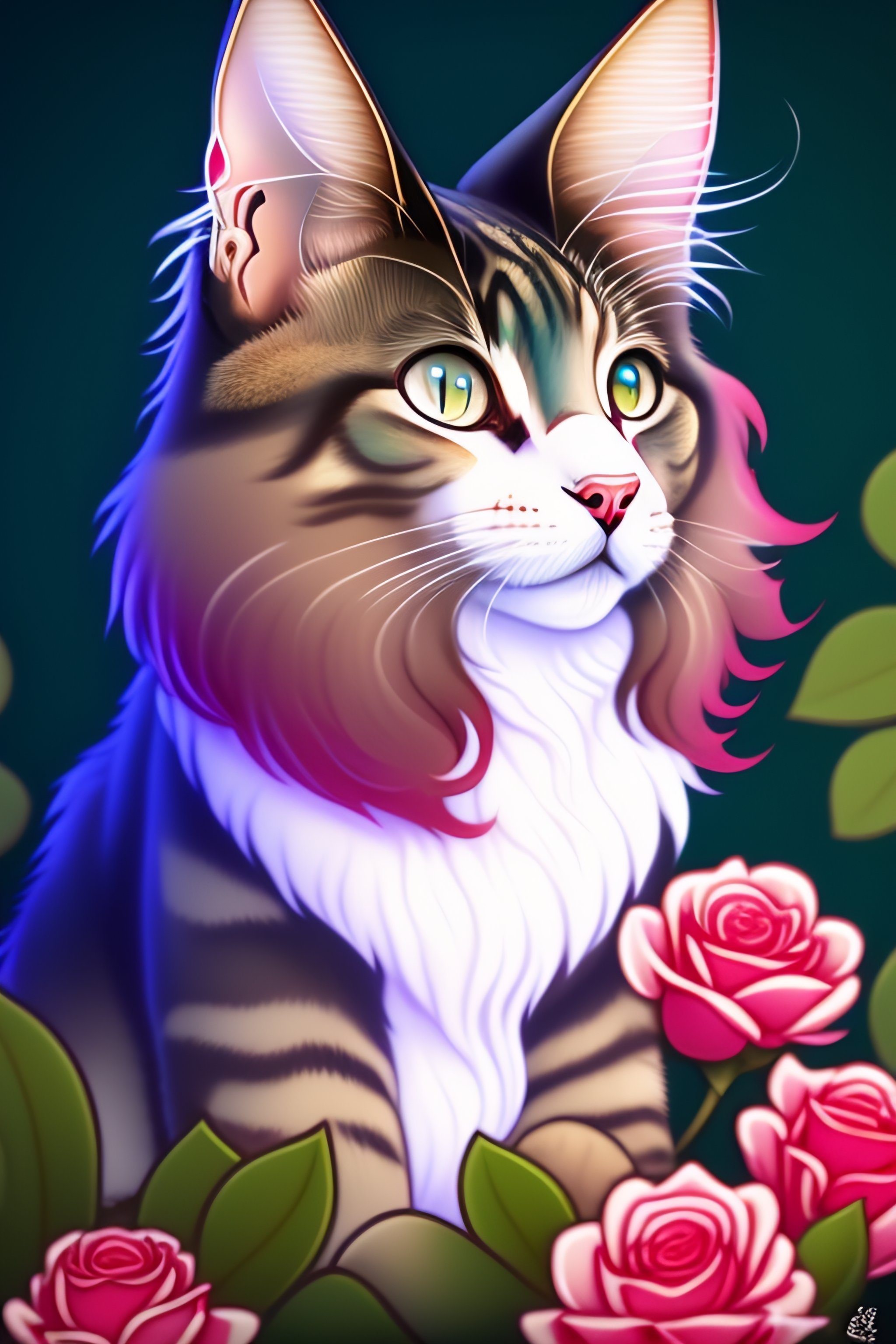 lexica-cute-mainecoon-head-surrounded-by-roses-and-flowers-against-a