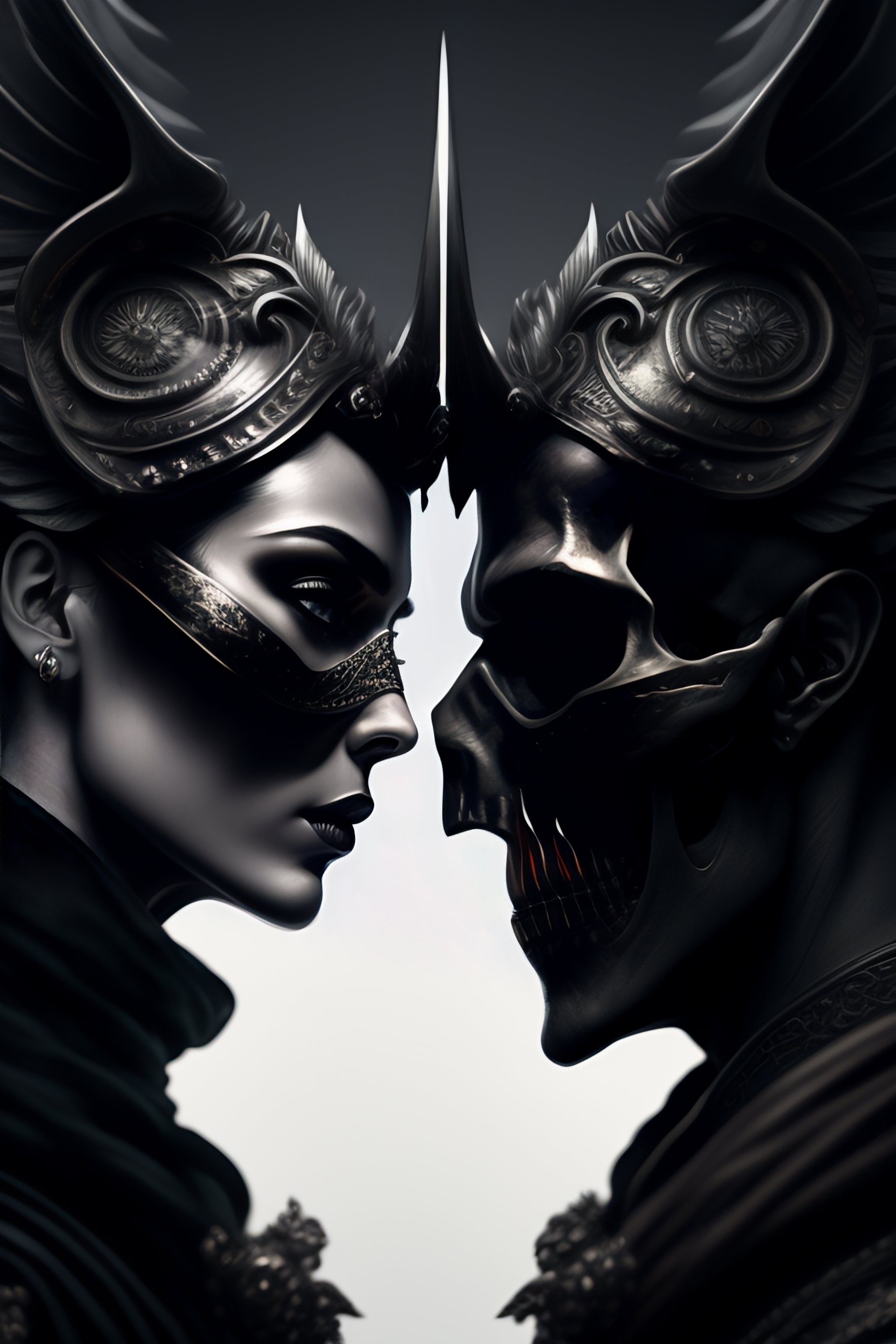 Lexica - Portrait skull and devil talking to each other perfil, art by ...