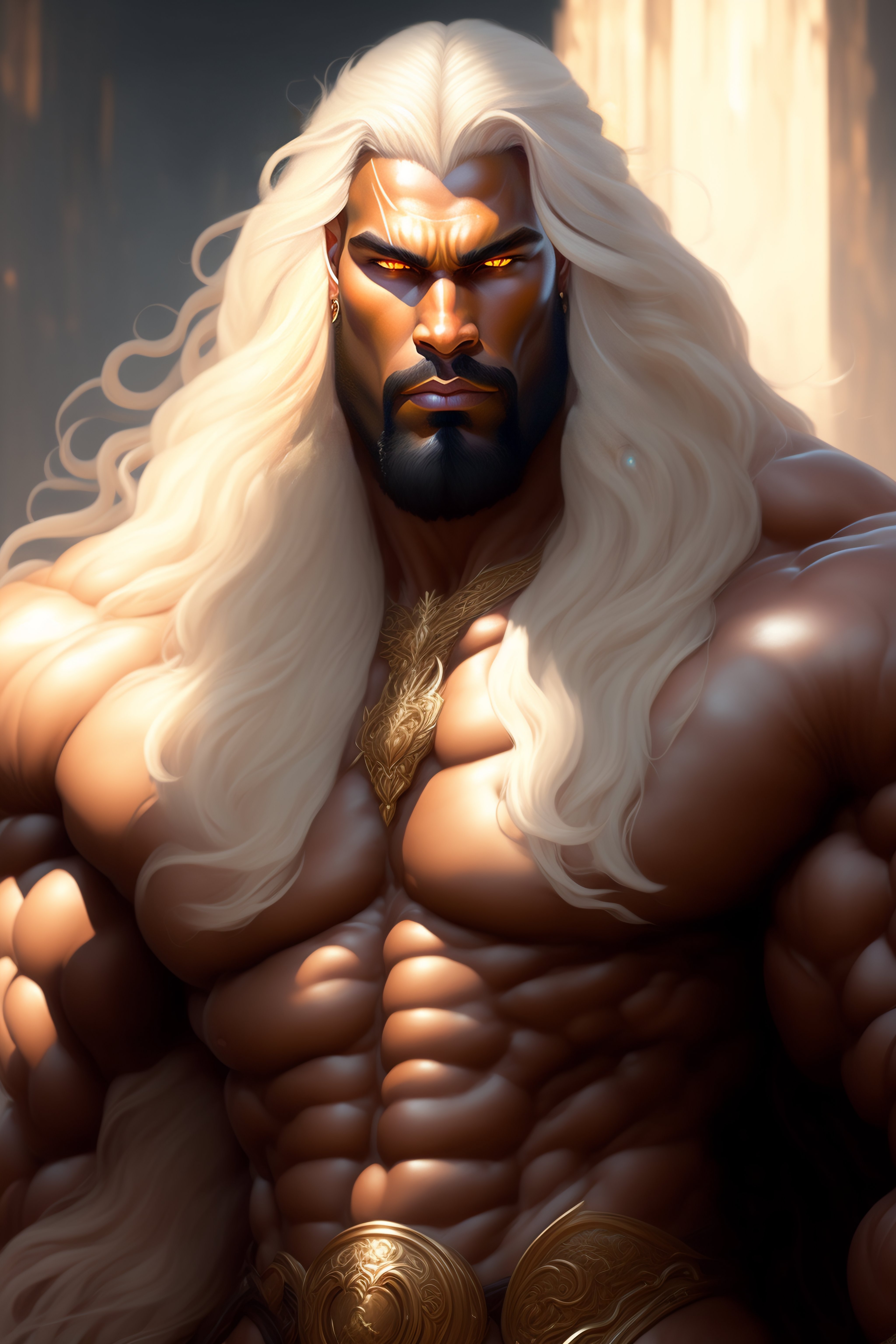 Lexica - Big muscular man with long white hair, fantasy, amber eyes ...