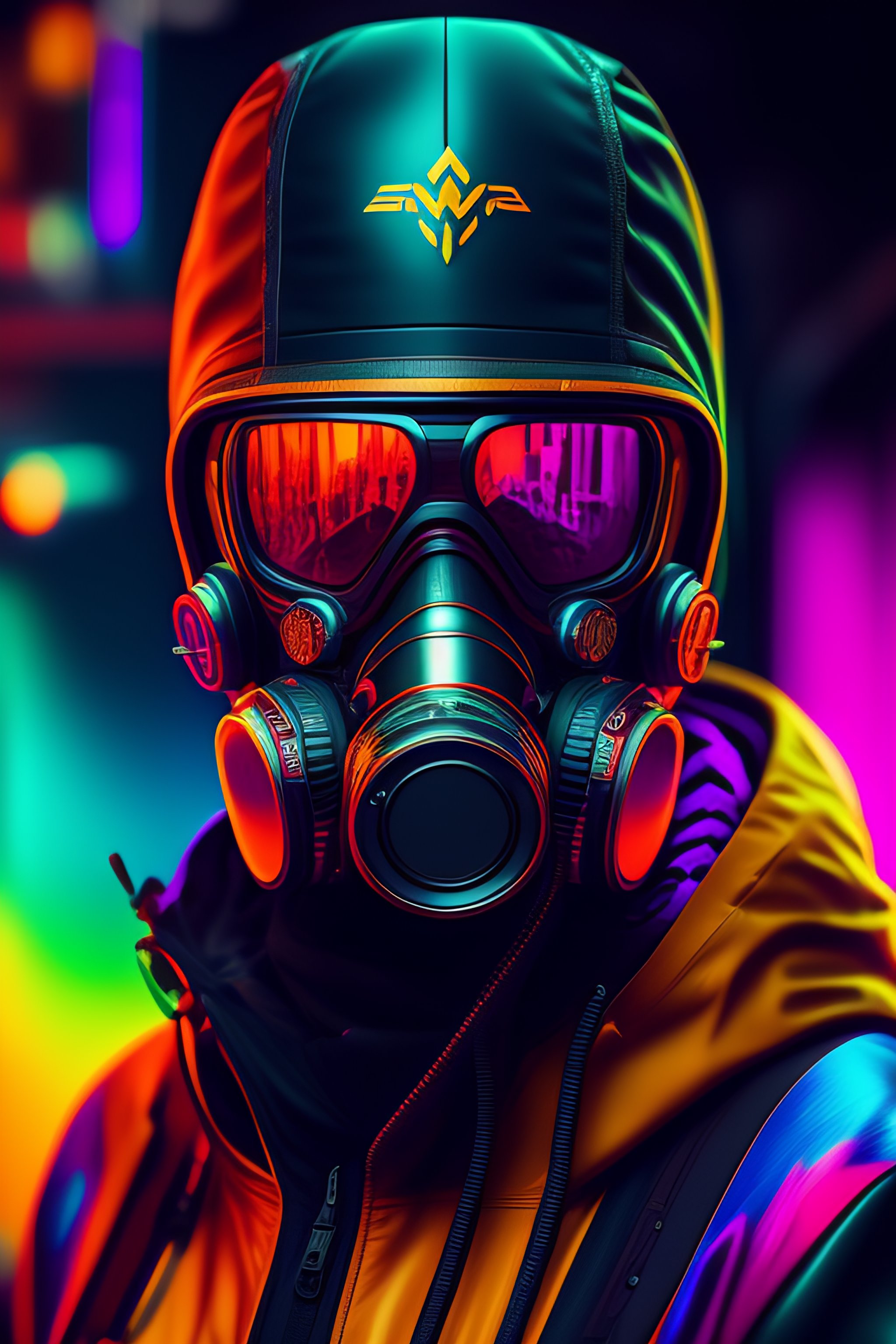 Lexica - Colorful portraits of a scary cyberpunk with gasmask, stunning ...