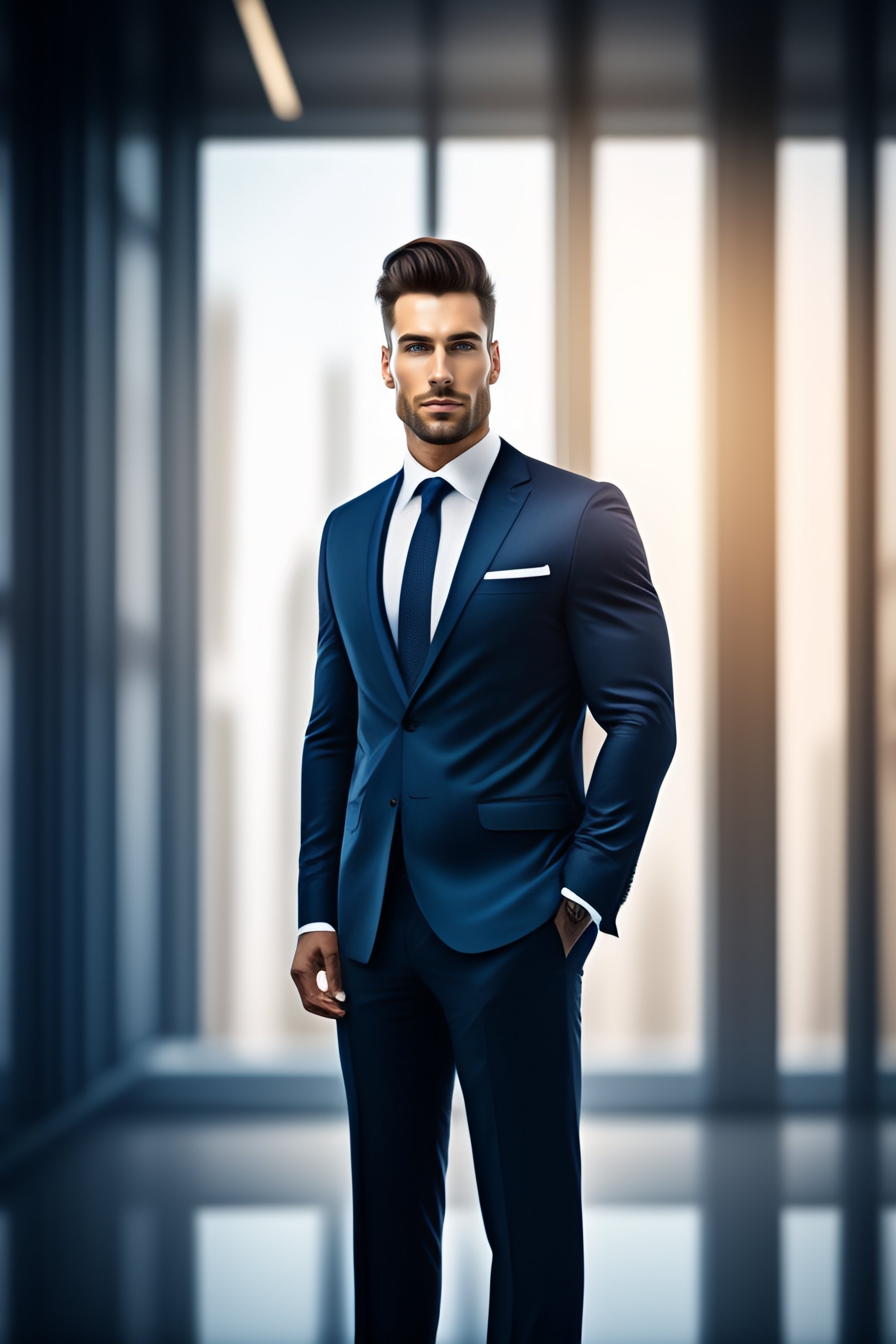 Lexica - Beautiful realistic man in a business suit diffused lighting ...