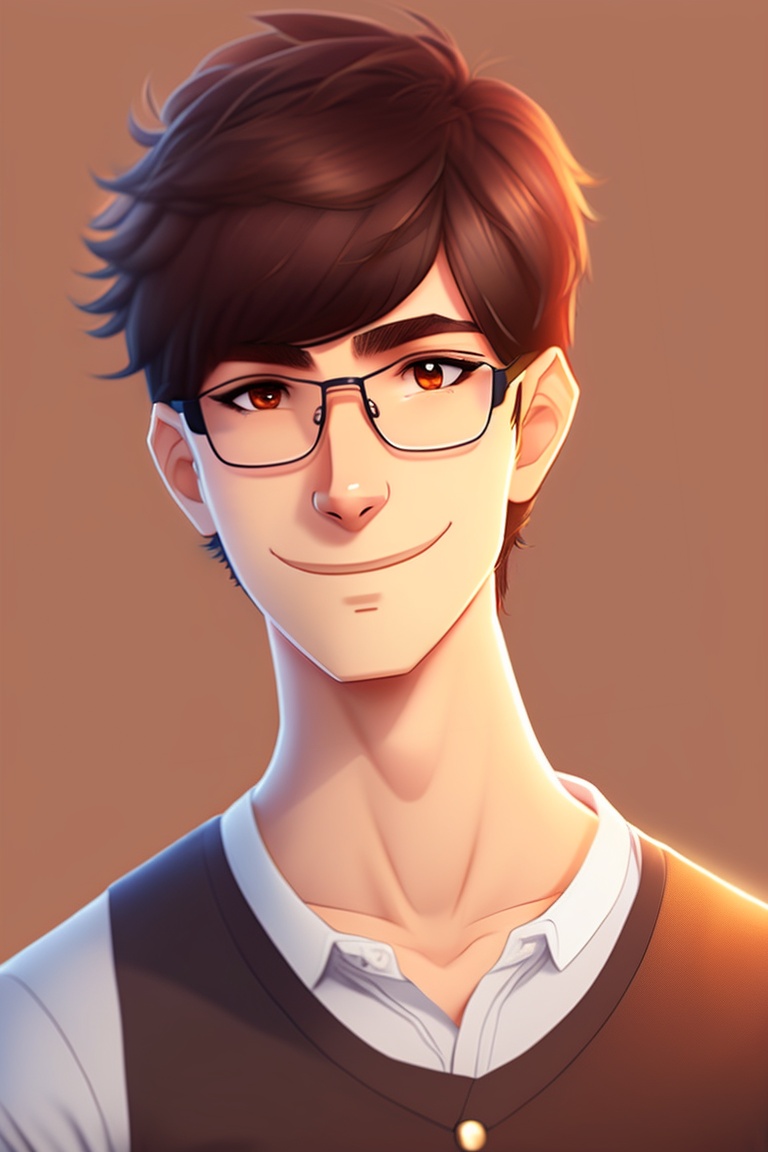 Lexica - An animation teenager boy, brown short hair, dark eyes , smail ...